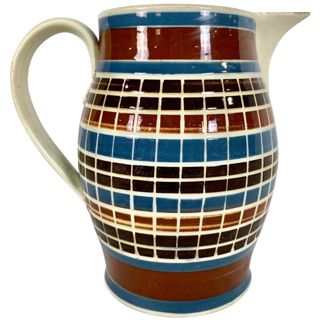 Early Mochaware Pitcher Cut Through the Colored Slip Made in England, circa 1800