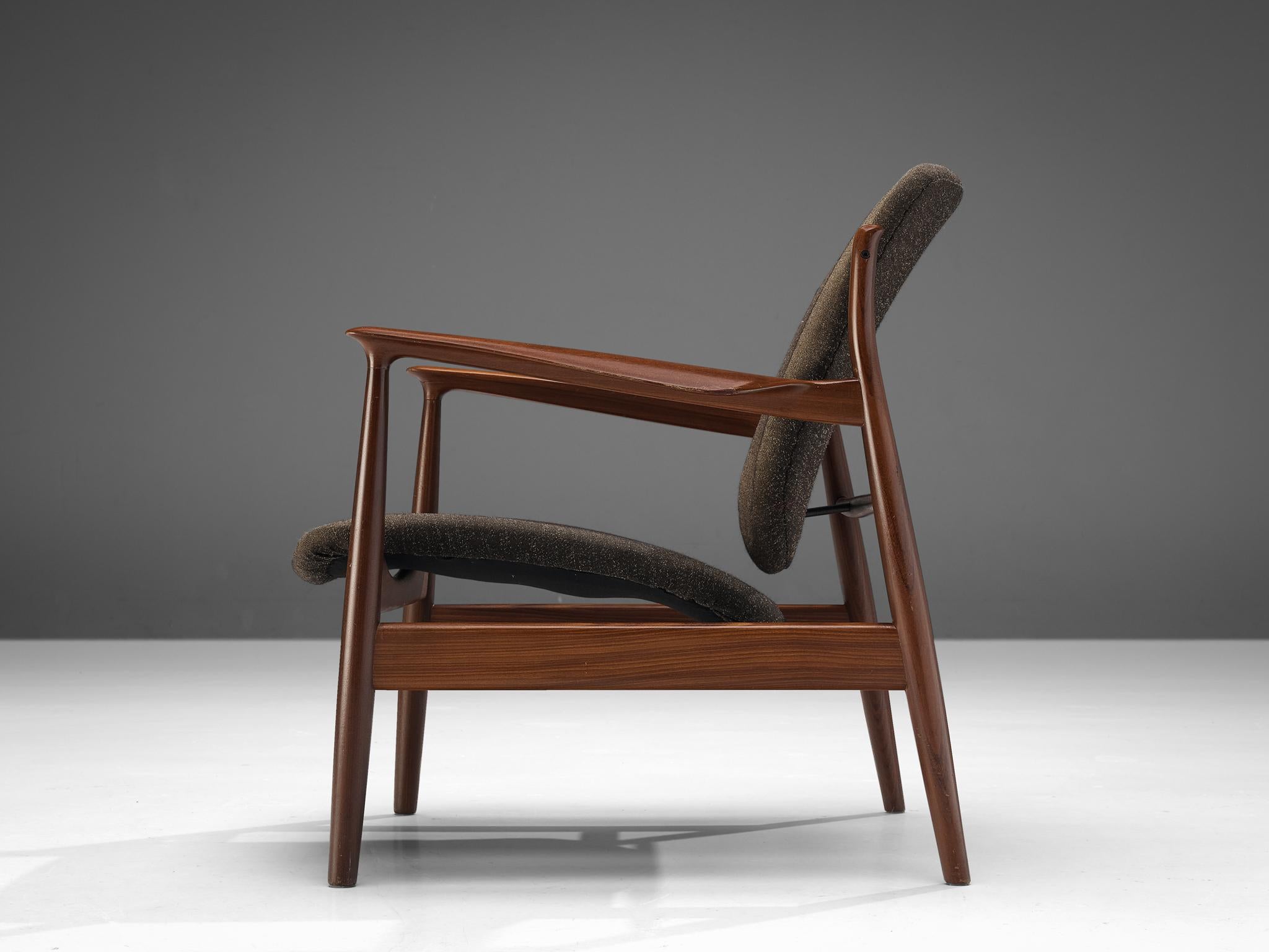 Fabric Early Model Finn Juhl for France & Søn Lounge Chair in Teak  For Sale