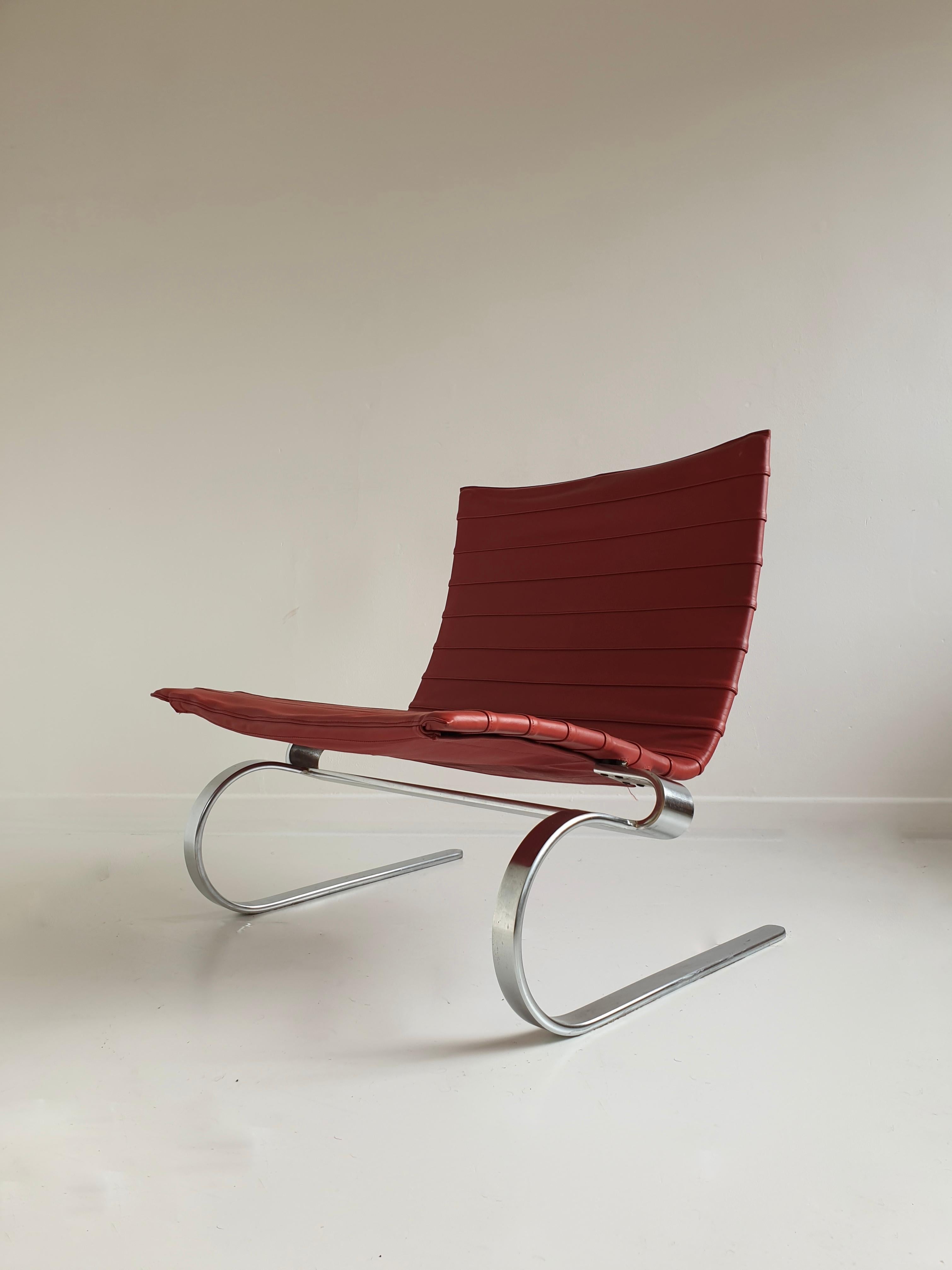 This is an early, low back model PK20 lounge chair designed by Danish icon Poul Kjaerholm for E. Kold Christensen in the 1960s. Never reproduced, like the more common high back version, this is a rare item with the Kjaerholm stamp of