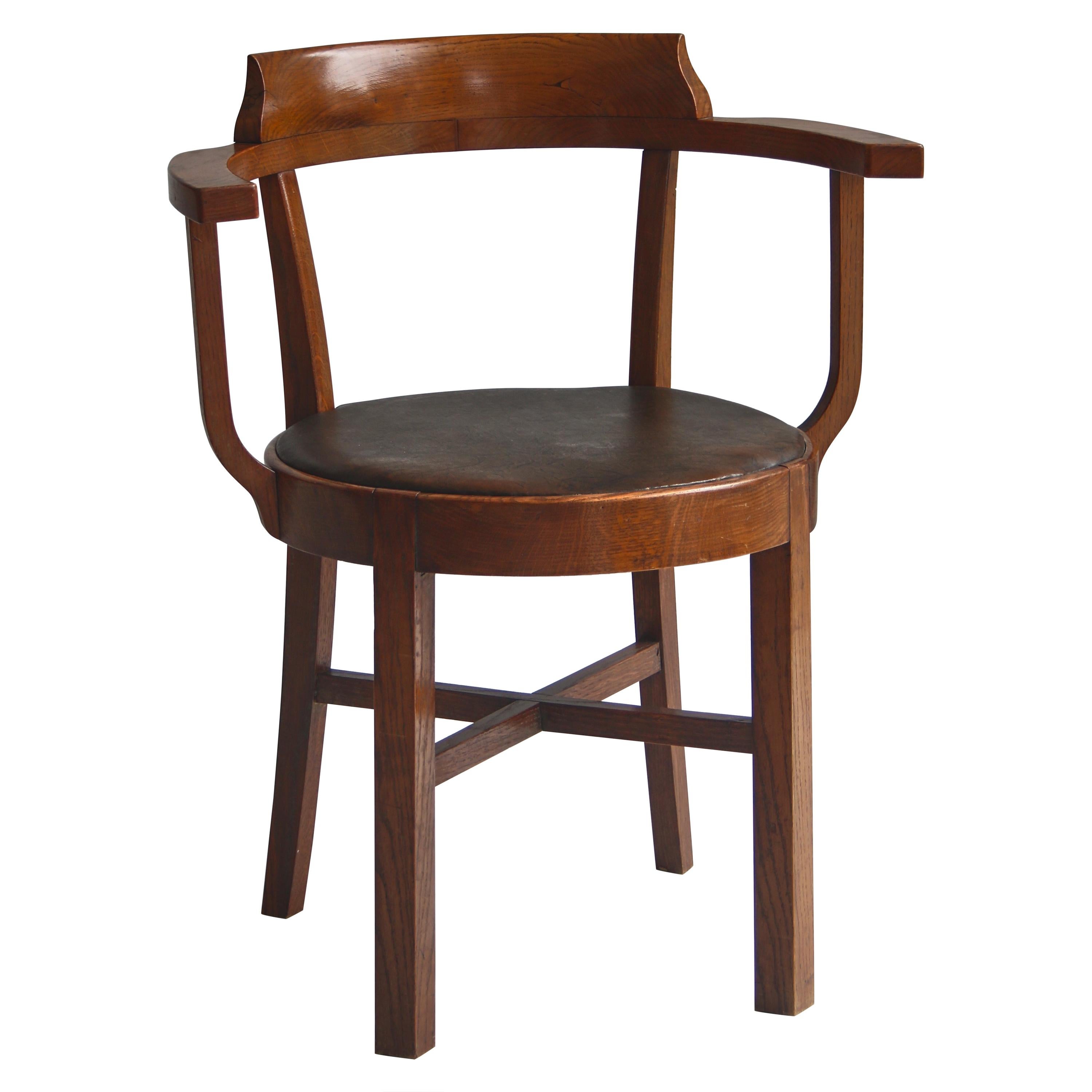 Early Modern Danish Cabinetmaker "Captains Chair" in Patinated Oak