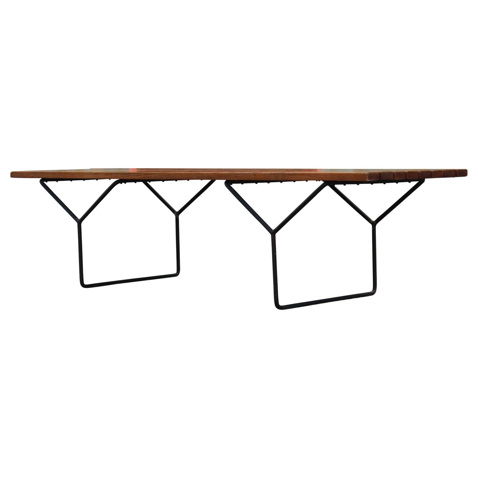 Early Modern Harry Bertoia for Knoll Iron and Oak Rectangular Slat Bench In Excellent Condition In Houston, TX