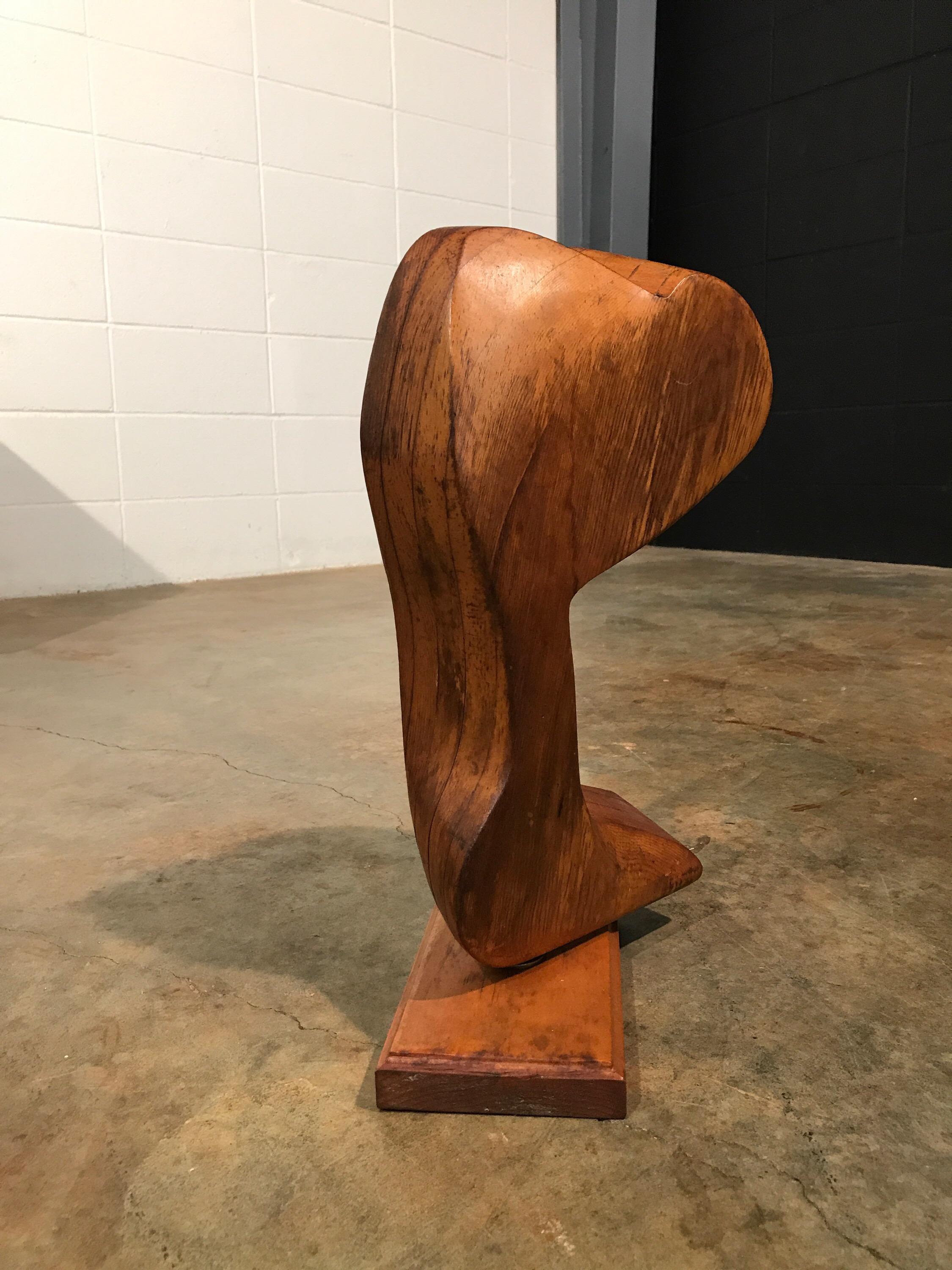 Mid-Century Modern Early Modern Wood Sculpture Artist Signed L Ryan 1951, Rogue Wave, Vintage For Sale