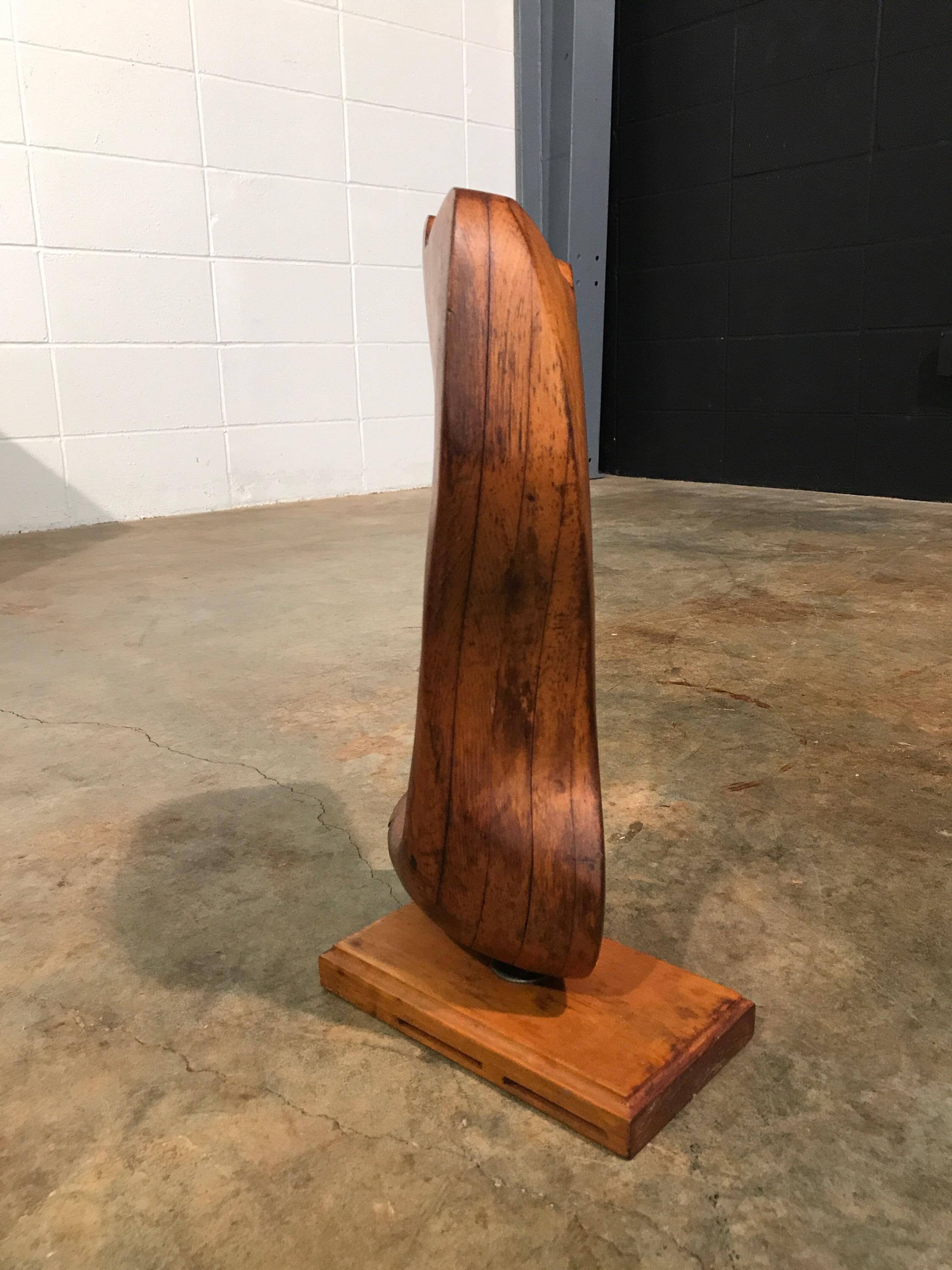 Early Modern Wood Sculpture Artist Signed L Ryan 1951, Rogue Wave, Vintage In Good Condition For Sale In Marietta, GA