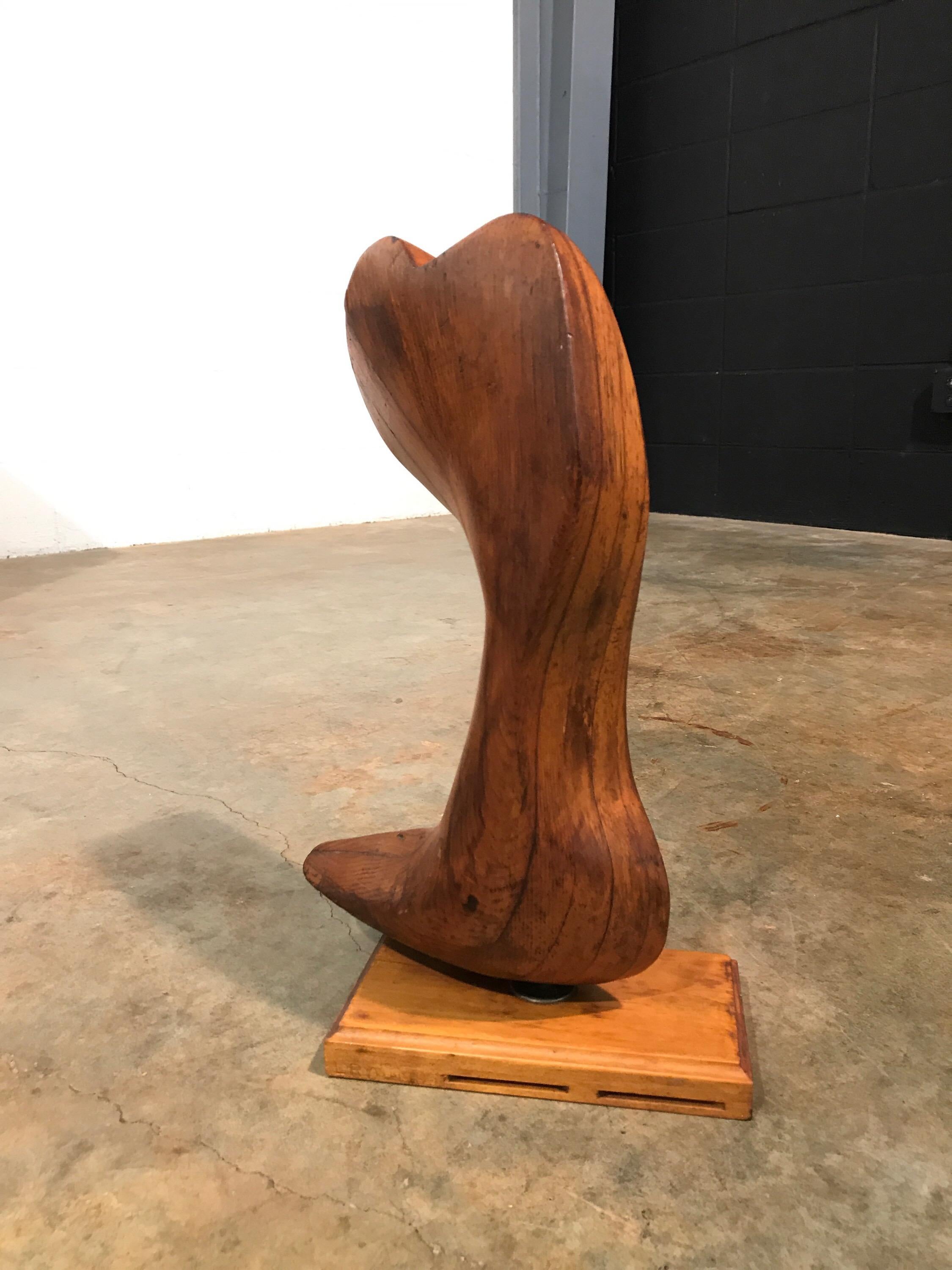 Mid-20th Century Early Modern Wood Sculpture Artist Signed L Ryan 1951, Rogue Wave, Vintage For Sale