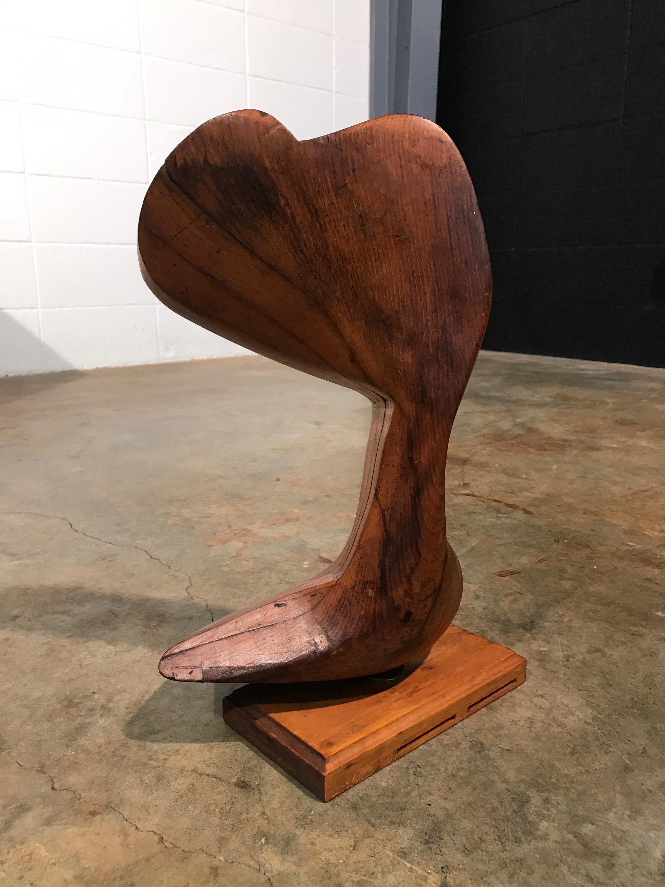 Early Modern Wood Sculpture Artist Signed L Ryan 1951, Rogue Wave, Vintage For Sale 1