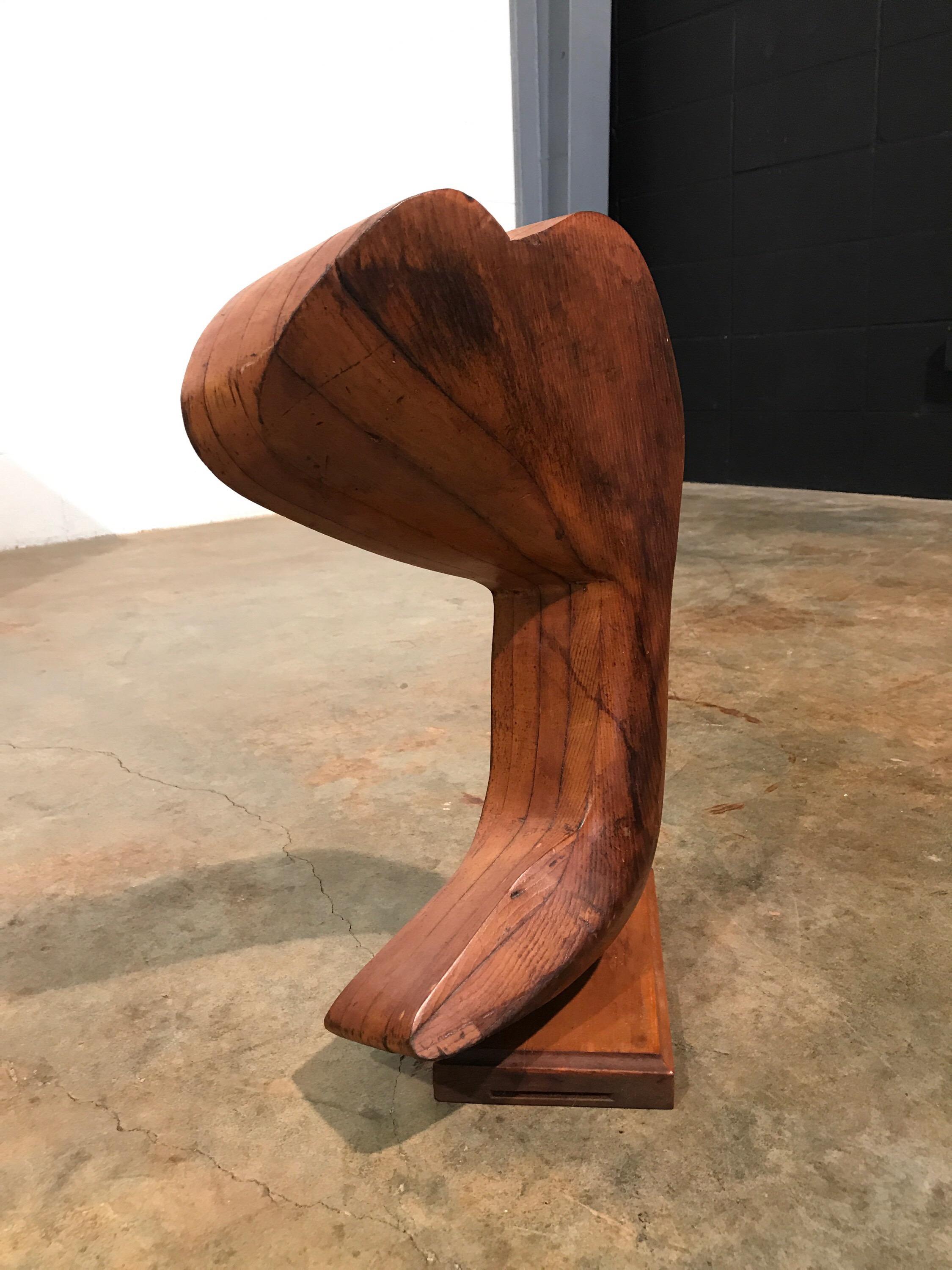 Early Modern Wood Sculpture Artist Signed L Ryan 1951, Rogue Wave, Vintage For Sale 2