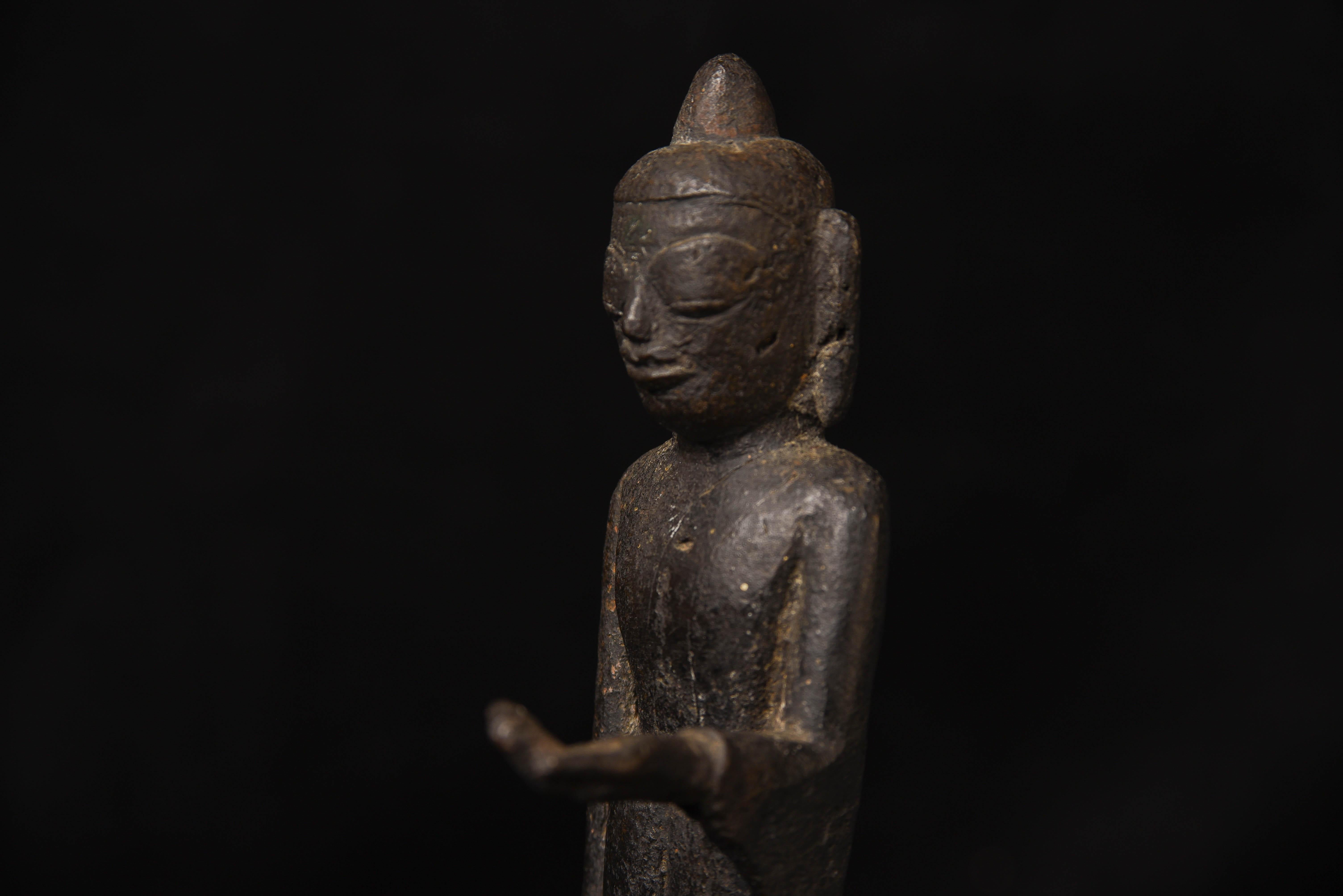Early Mon Style Solid Cast Iron Standing Buddha from Burma, 5613 For Sale 1
