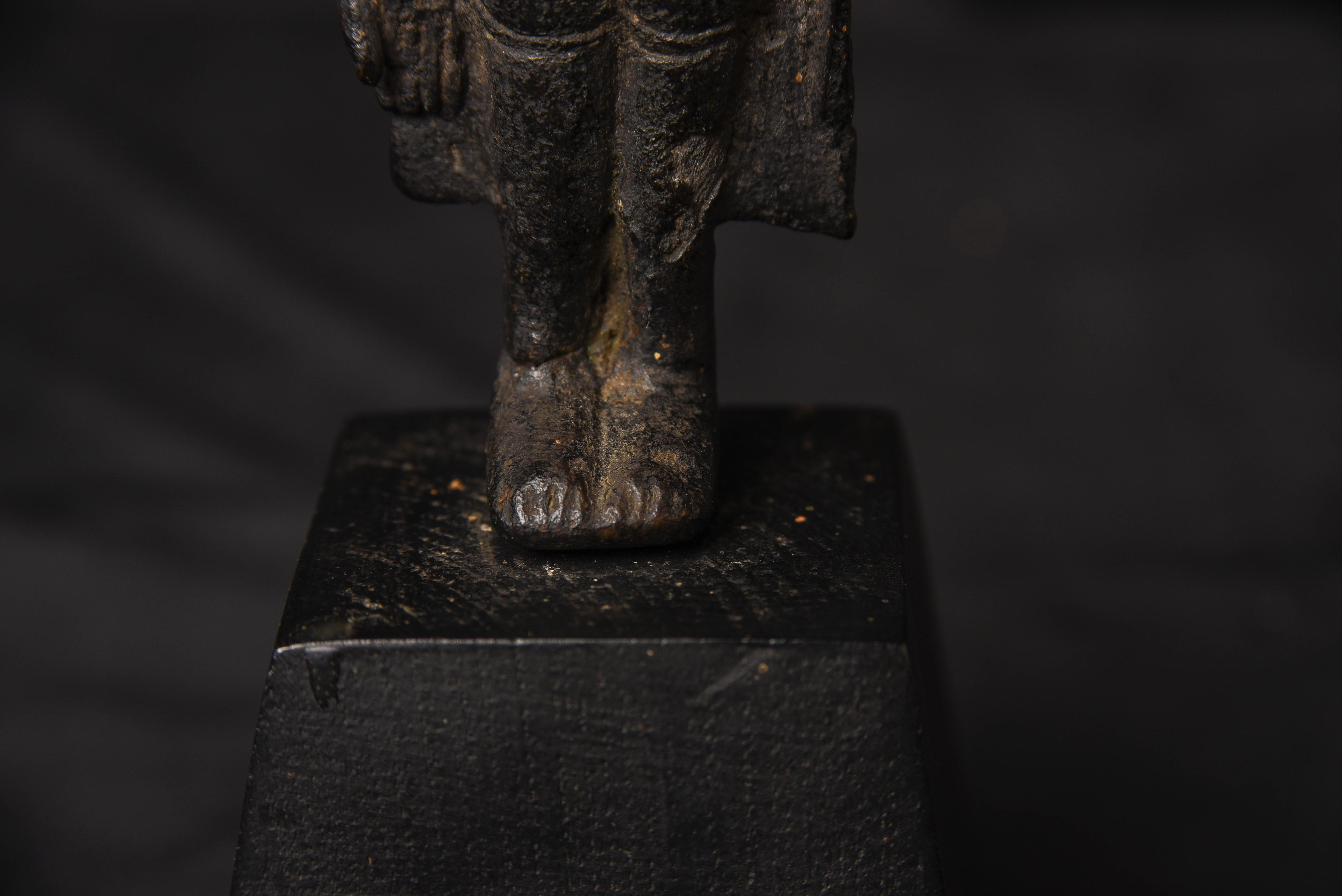 Early Mon Style Solid Cast Iron Standing Buddha from Burma, 5613 For Sale 3