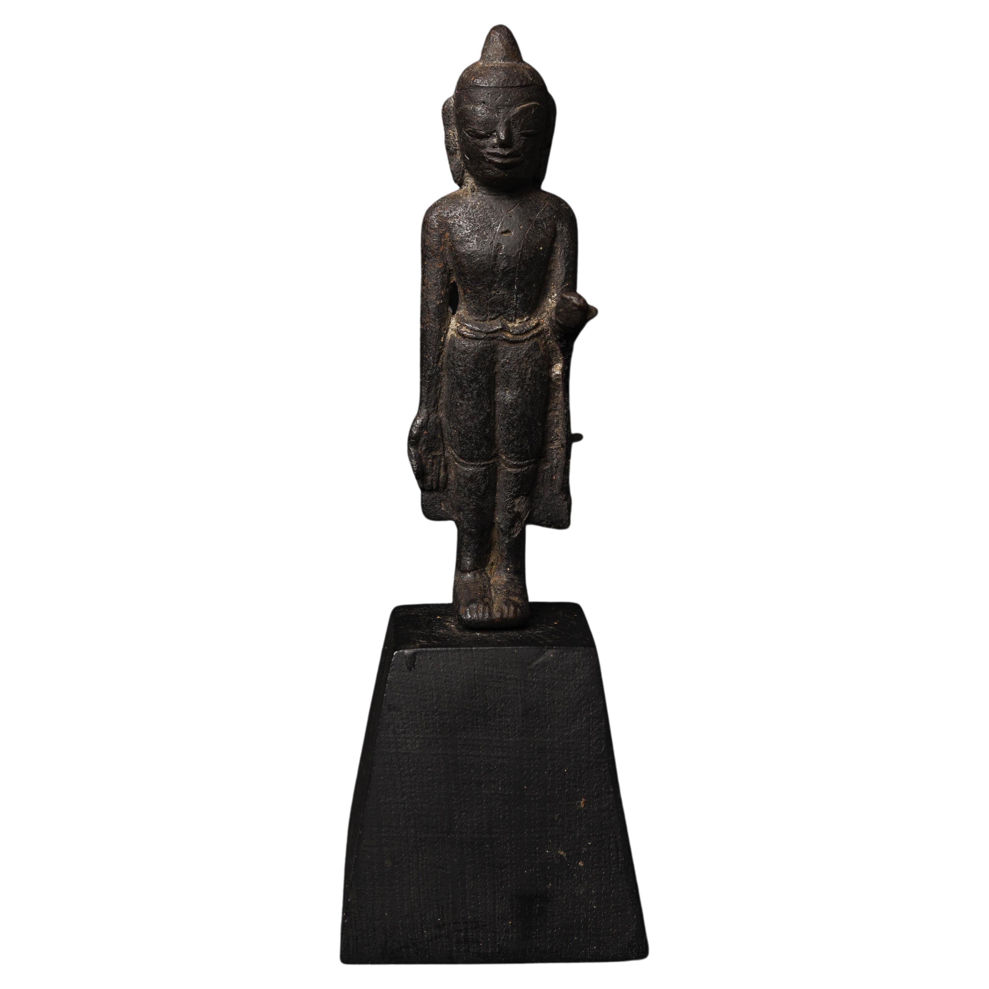Early Mon Style Solid Cast Iron Standing Buddha from Burma, 5613 For Sale