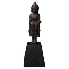 Early Mon Style Solid Cast Iron Standing Buddha from Burma, 5613