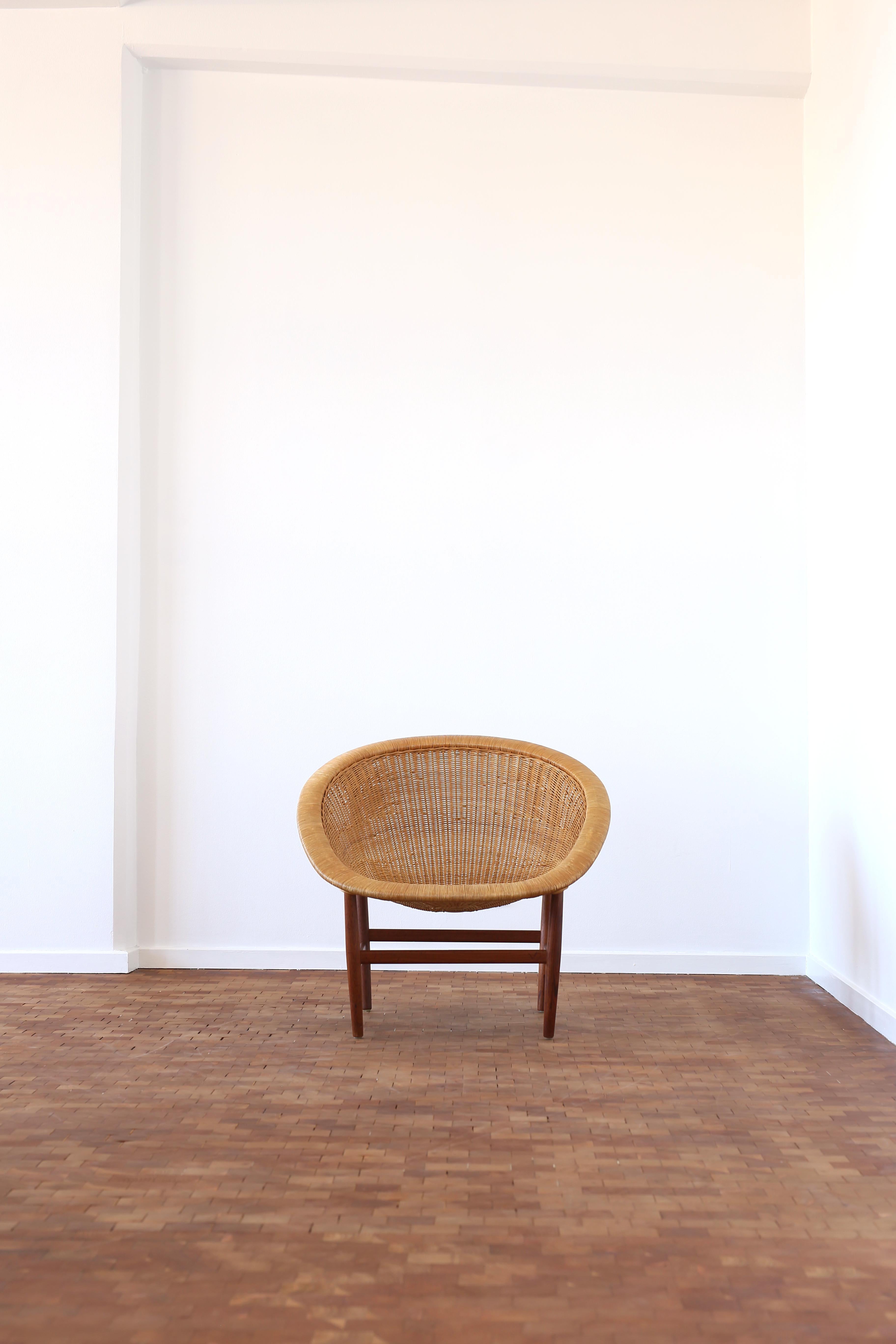 Early Nanna Ditzel 'Basket chair' for Ludvig Pontoppidan, Denmark, 1950 In Good Condition For Sale In Copenhagen, DK