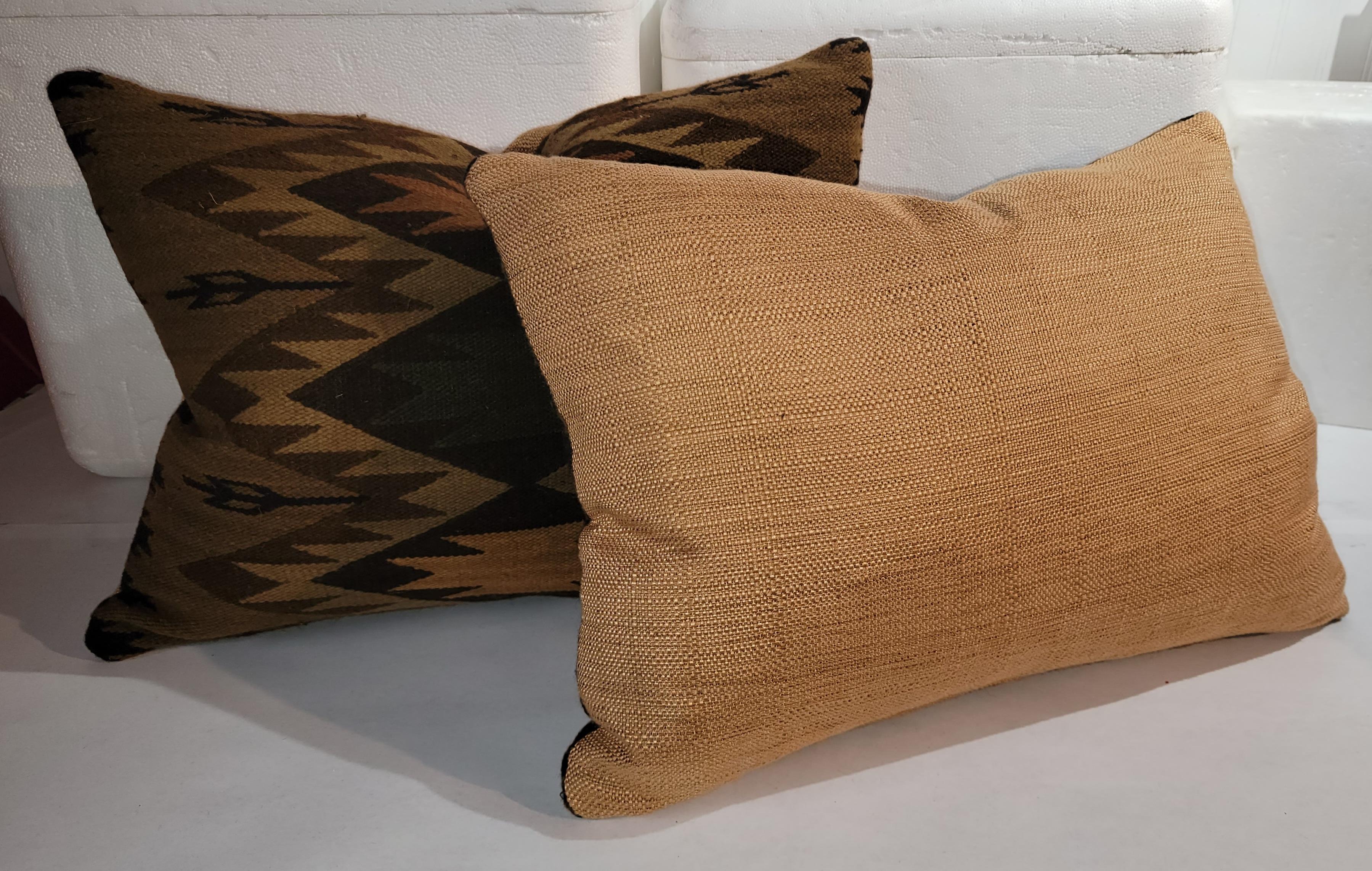 American Early Navajo Indian Weaving Bolster Pillows, Pair For Sale