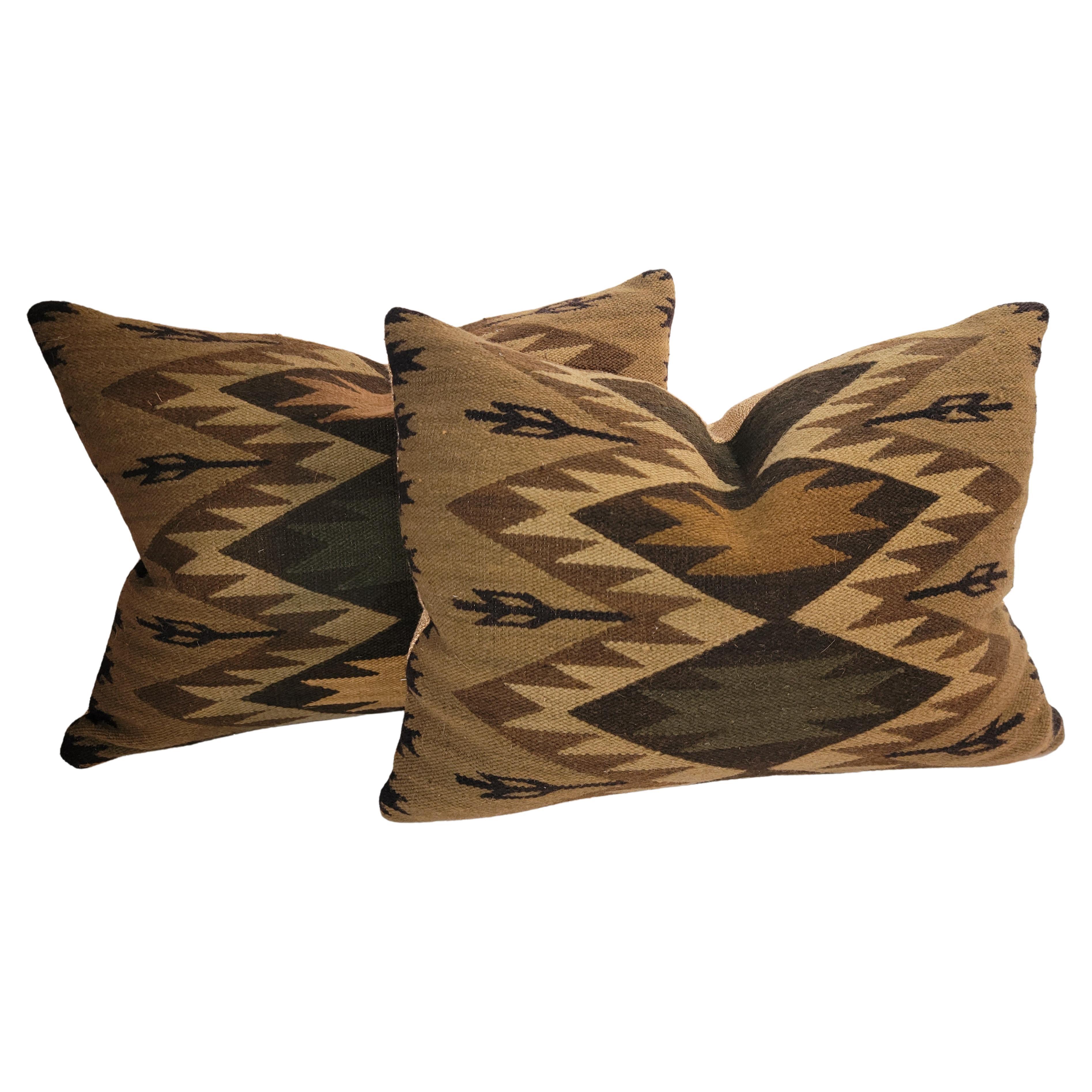 Early Navajo Indian Weaving Bolster Pillows, Pair For Sale