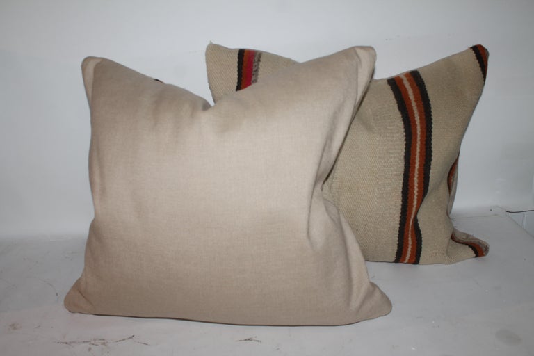 Early Navajo Indian Weaving Saddle Blanket Pillows, Pair In Good Condition For Sale In Los Angeles, CA
