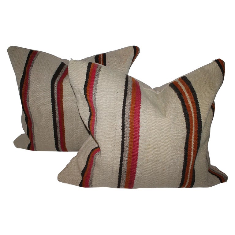 Early Navajo Indian Weaving Saddle Blanket Pillows, Pair For Sale