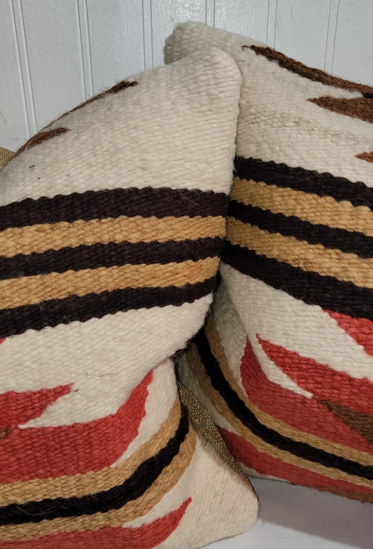 Hand-Crafted Early Navajo Weaving Bolster Pillows, Pair For Sale