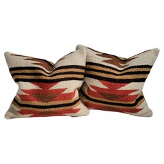 Vintage Early Navajo Weaving Bolster Pillows, Pair