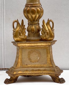 Early Neo-Classical Style Carved Giltwood Italian Table Lamps, Pair