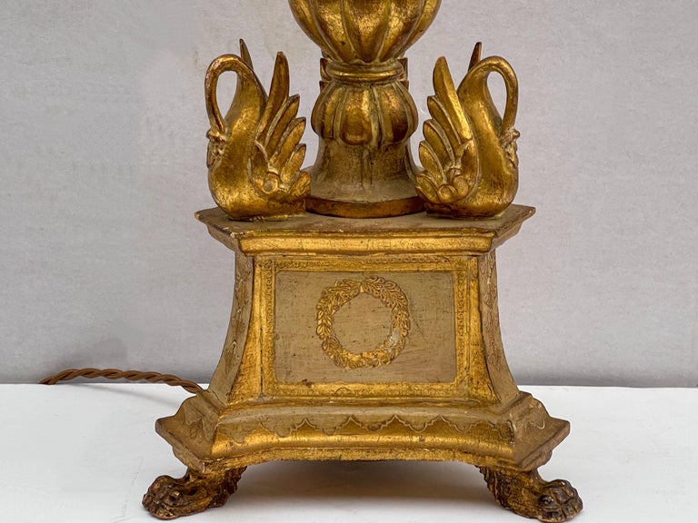 20th Century Early Neo-Classical Style Carved Giltwood Italian Table Lamps, Pair For Sale