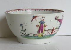 Cuenco antiguo de porcelana New Hall Figuras chinas Dama con sombrilla Ptn. 20, ca 1790