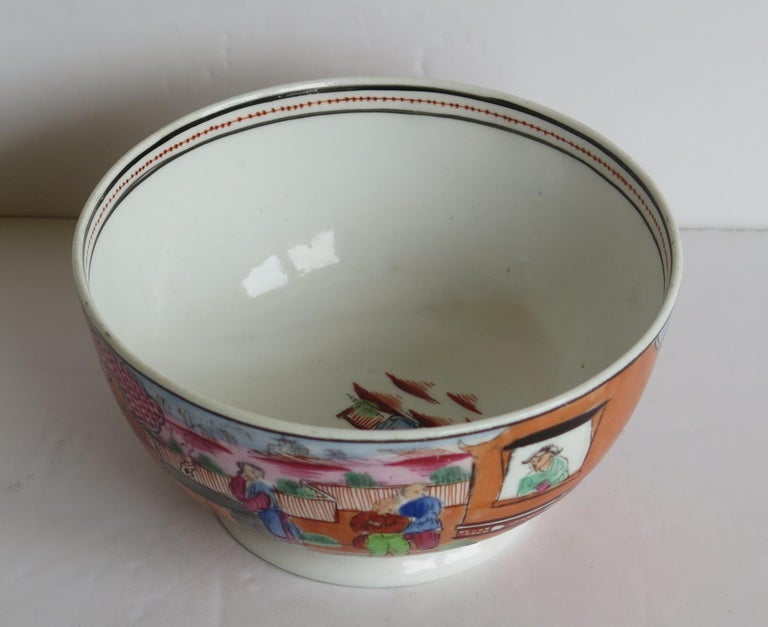 19th Century Early New Hall Porcelain Bowl with Boy in Window Pattern No. 425, circa 1800 For Sale