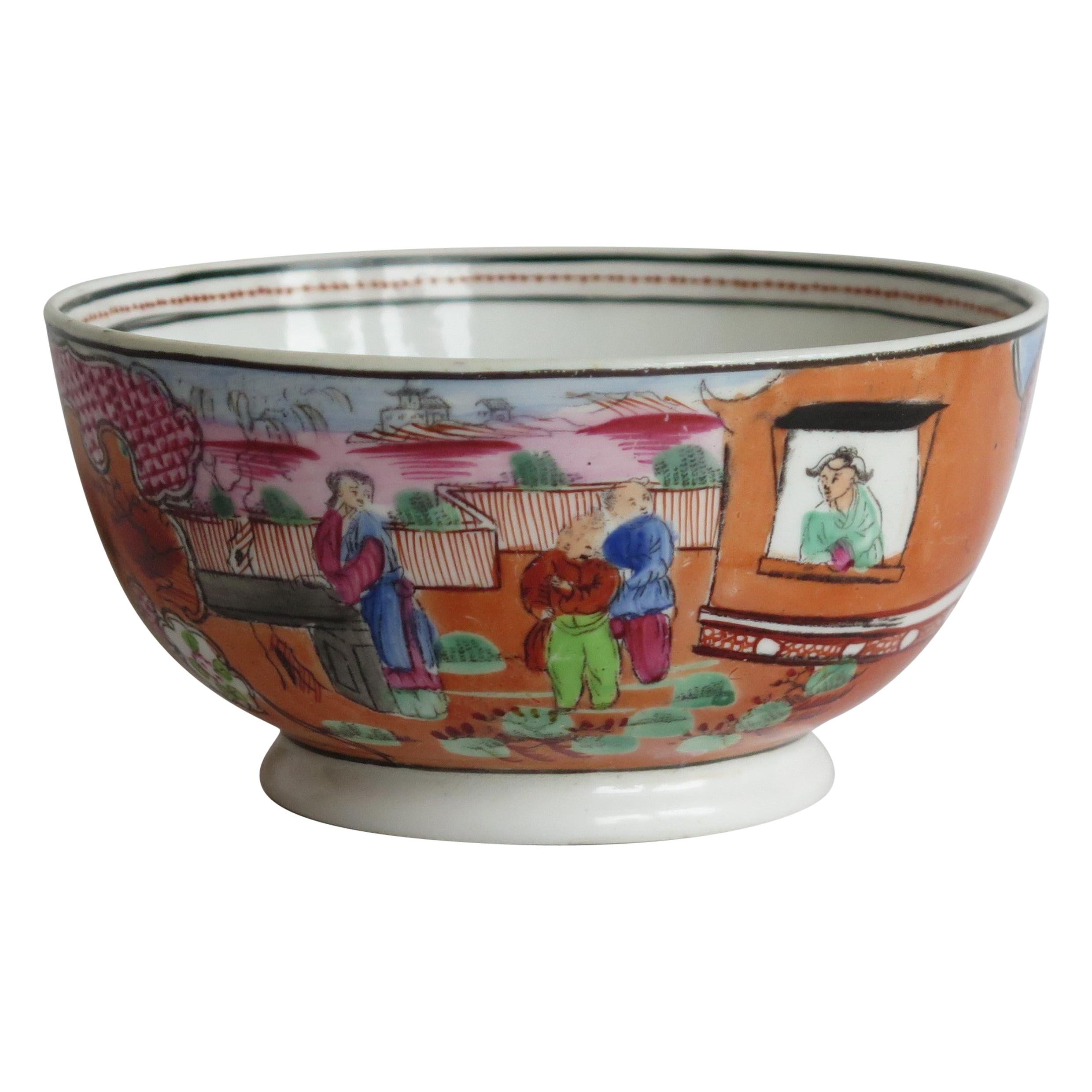 Early New Hall Porcelain Bowl with Boy in Window Pattern No. 425, circa 1800