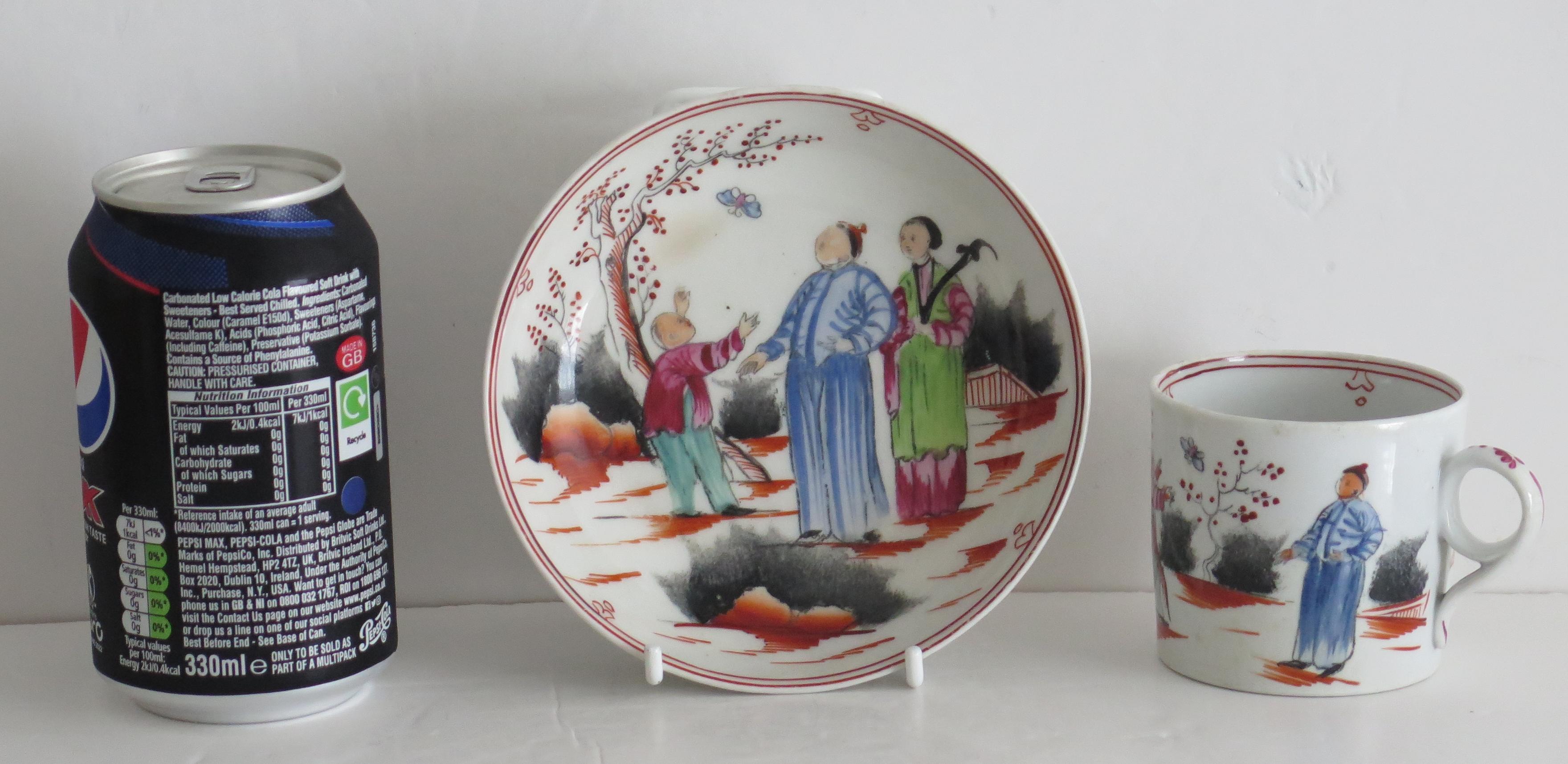 Early New Hall Porcelain Coffee Can & Saucer Duo Chinese Pattern 421, circa 1800 For Sale 7