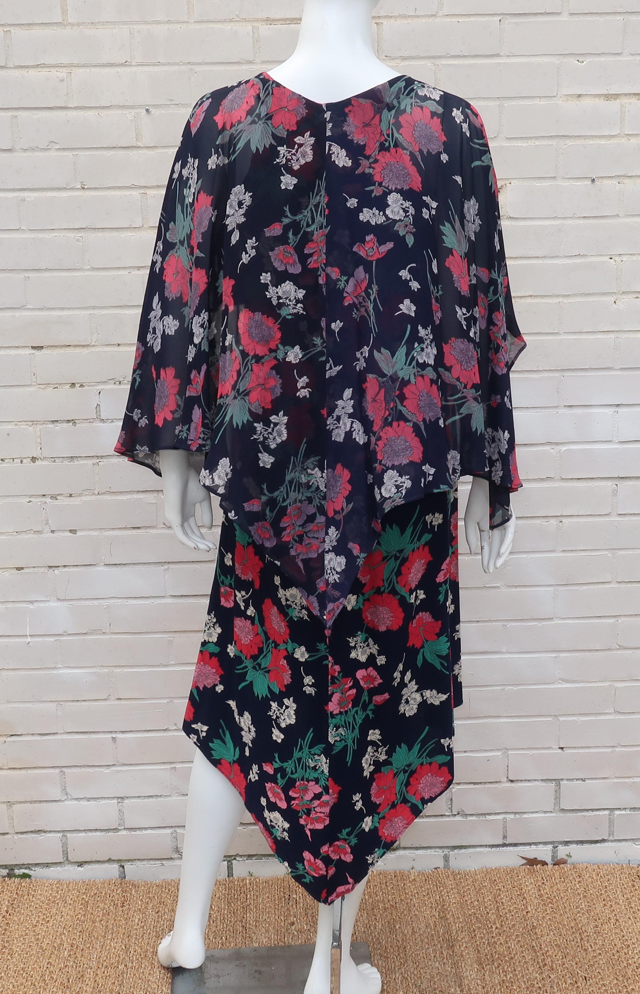 Early Nicole Miller 1970's Floral Bohemian Dress With Overlay  7