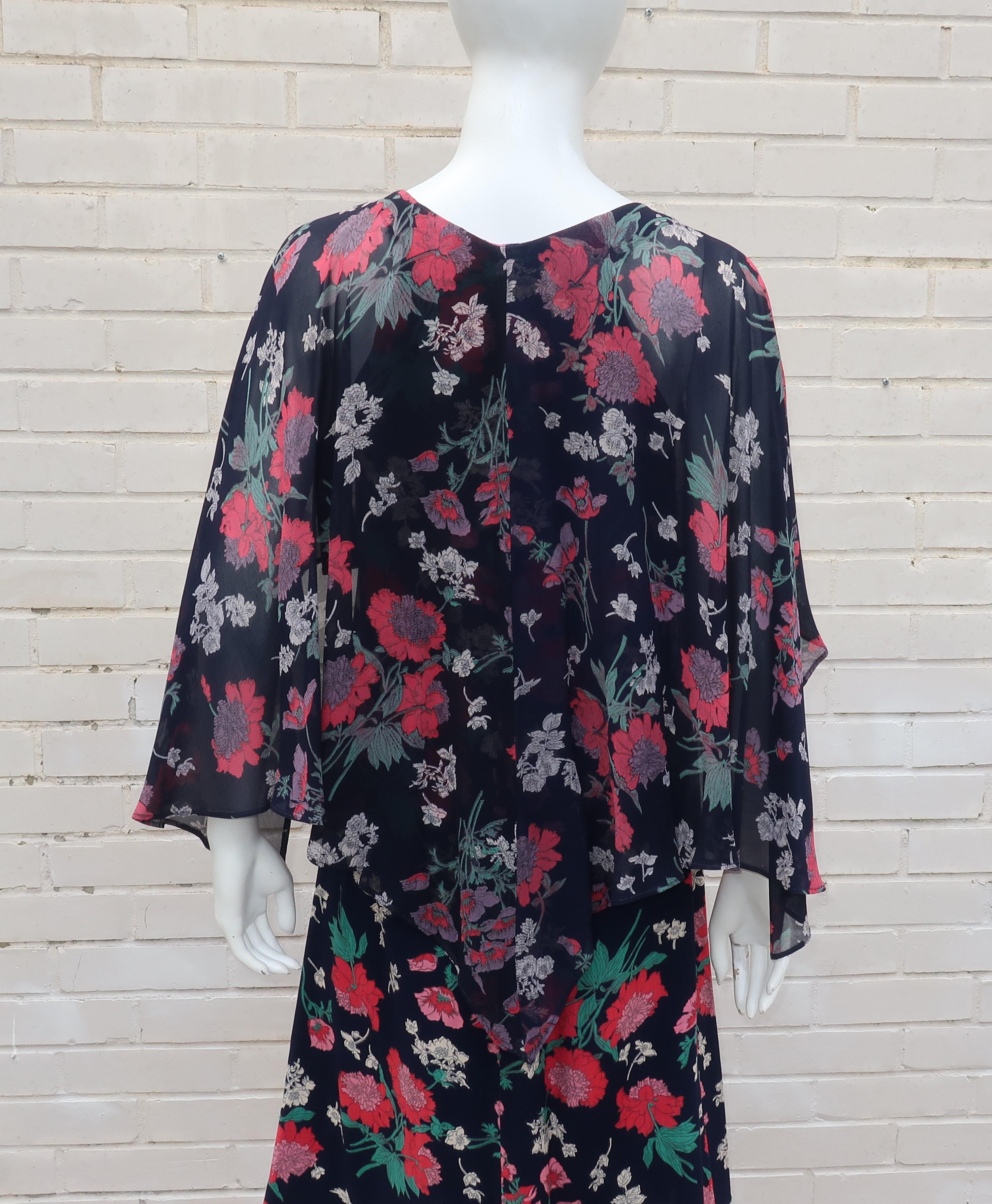 Early Nicole Miller 1970's Floral Bohemian Dress With Overlay  8