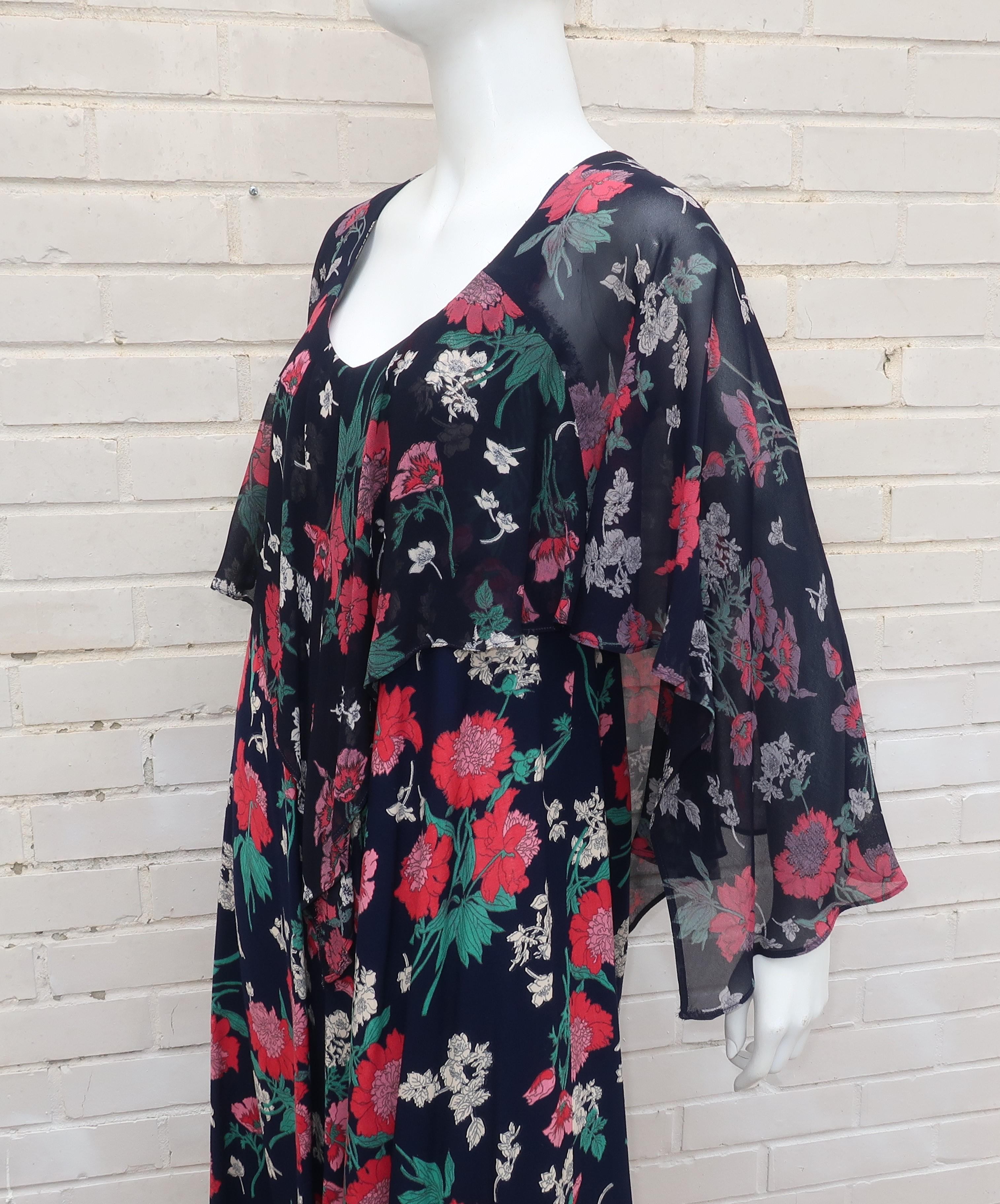 Early Nicole Miller 1970's Floral Bohemian Dress With Overlay  4