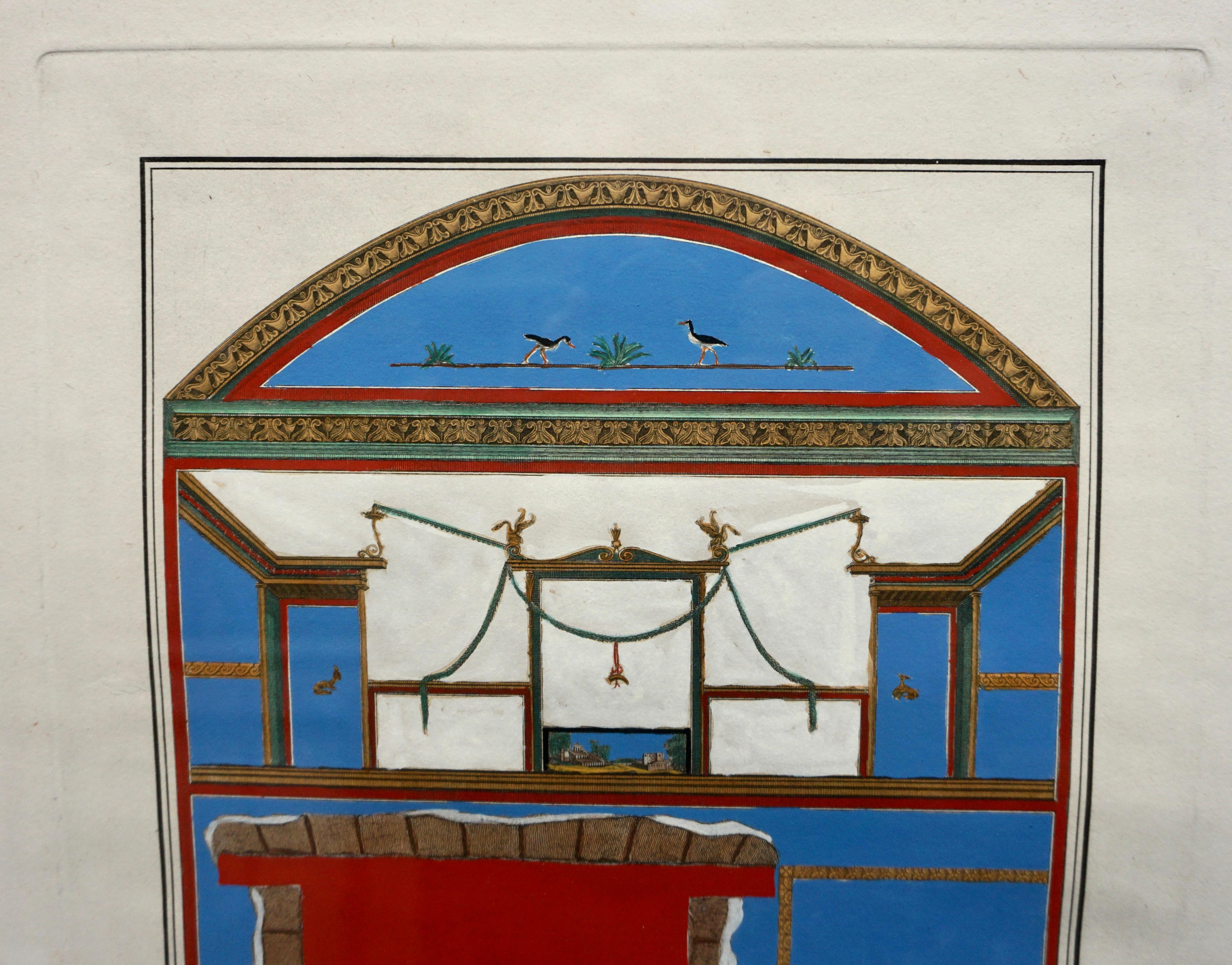 Papier Gravure en couleurs du début du XIXe siècle d'un mur à Pompeii en vente