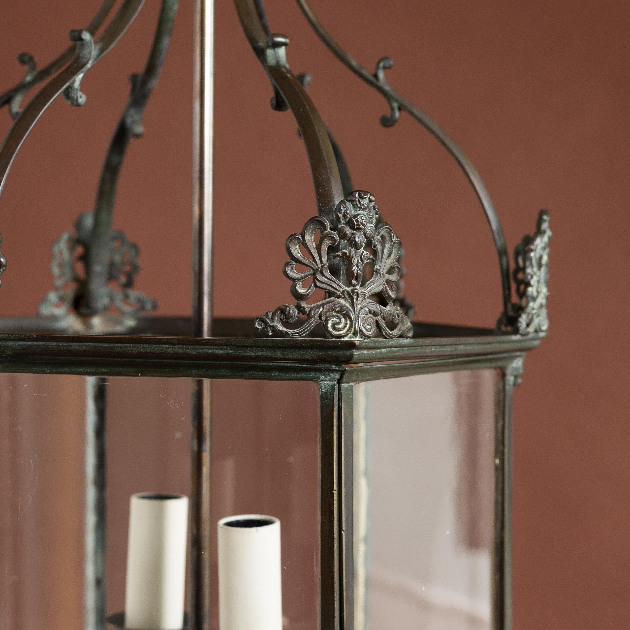 Early Nineteenth Century Style Patinated Brass Lantern For Sale 5