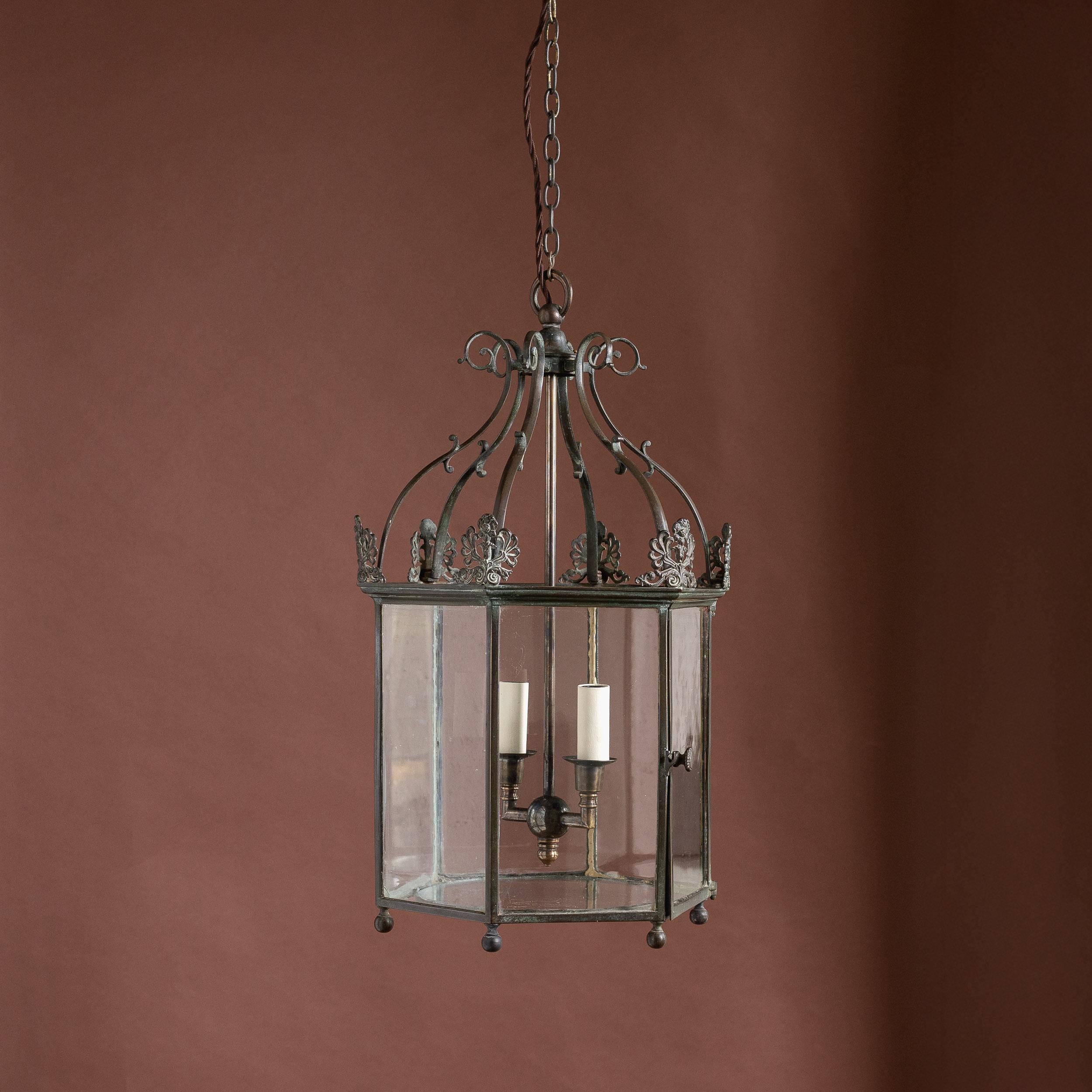 Regency Early Nineteenth Century Style Patinated Brass Lantern For Sale
