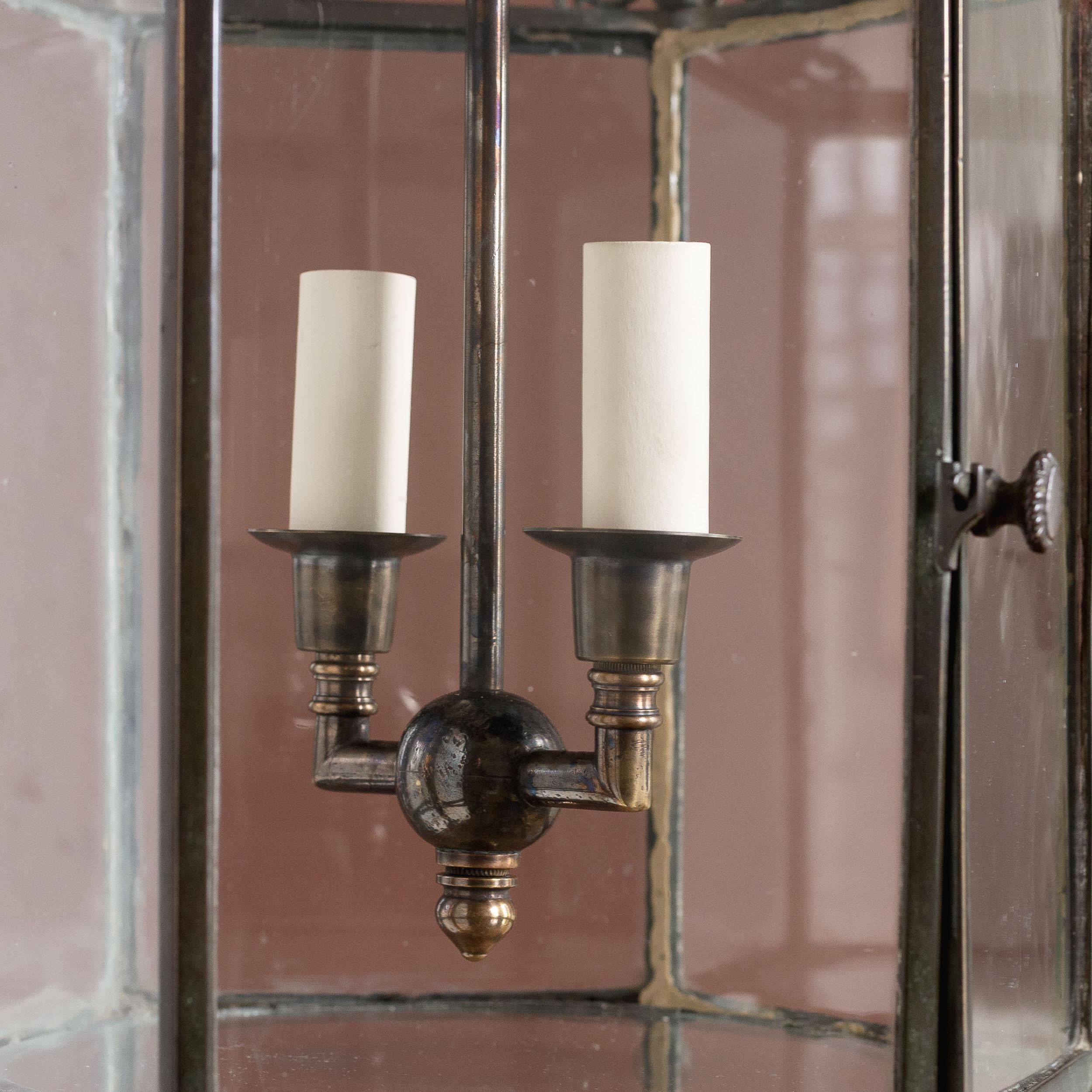 Early Nineteenth Century Style Patinated Brass Lantern In Good Condition For Sale In London, GB