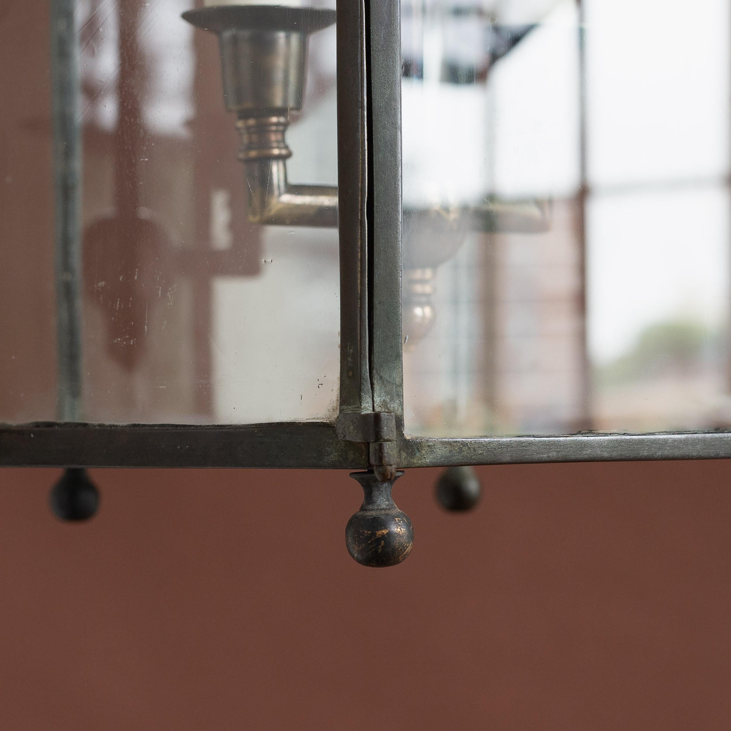 20th Century Early Nineteenth Century Style Patinated Brass Lantern For Sale