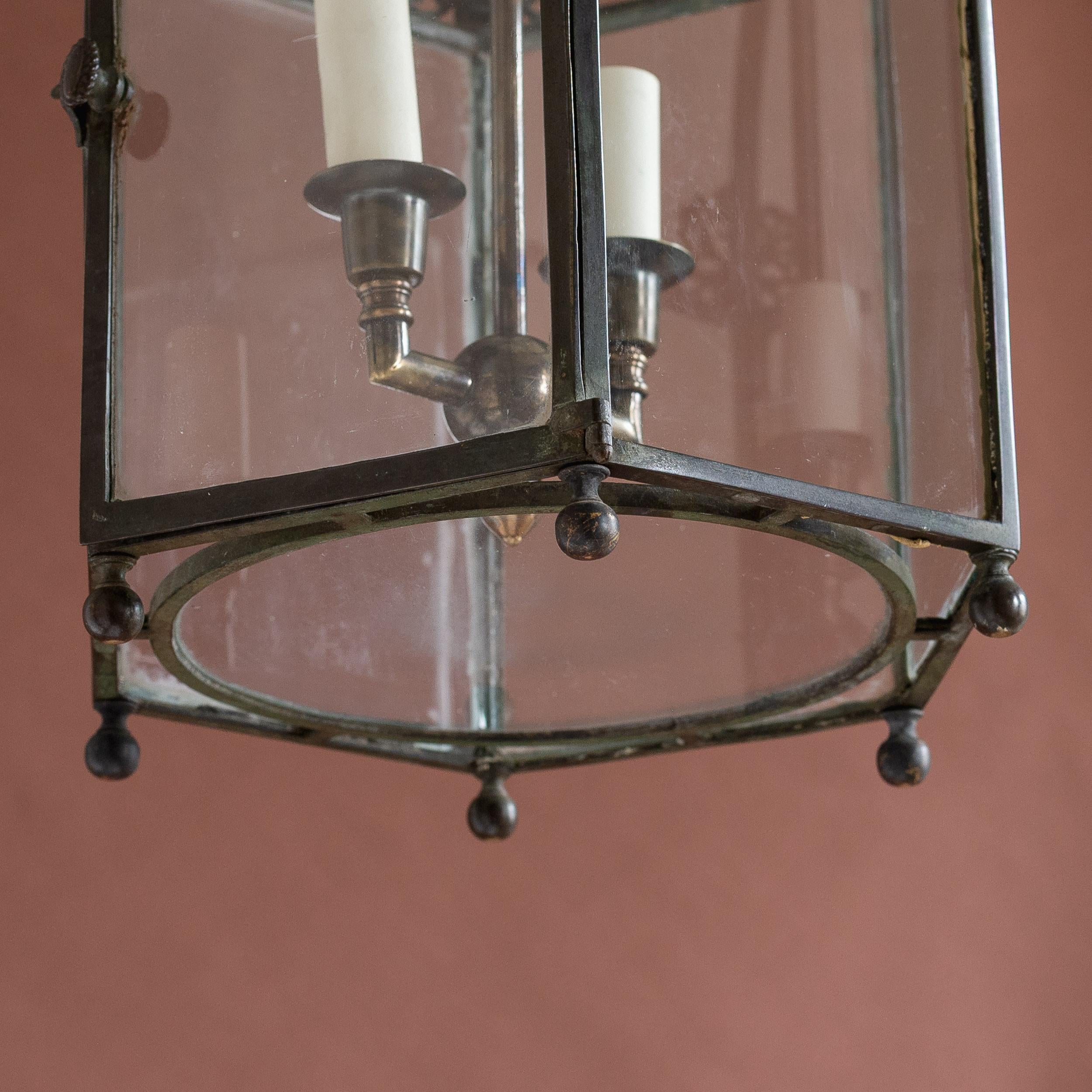 Early Nineteenth Century Style Patinated Brass Lantern For Sale 2