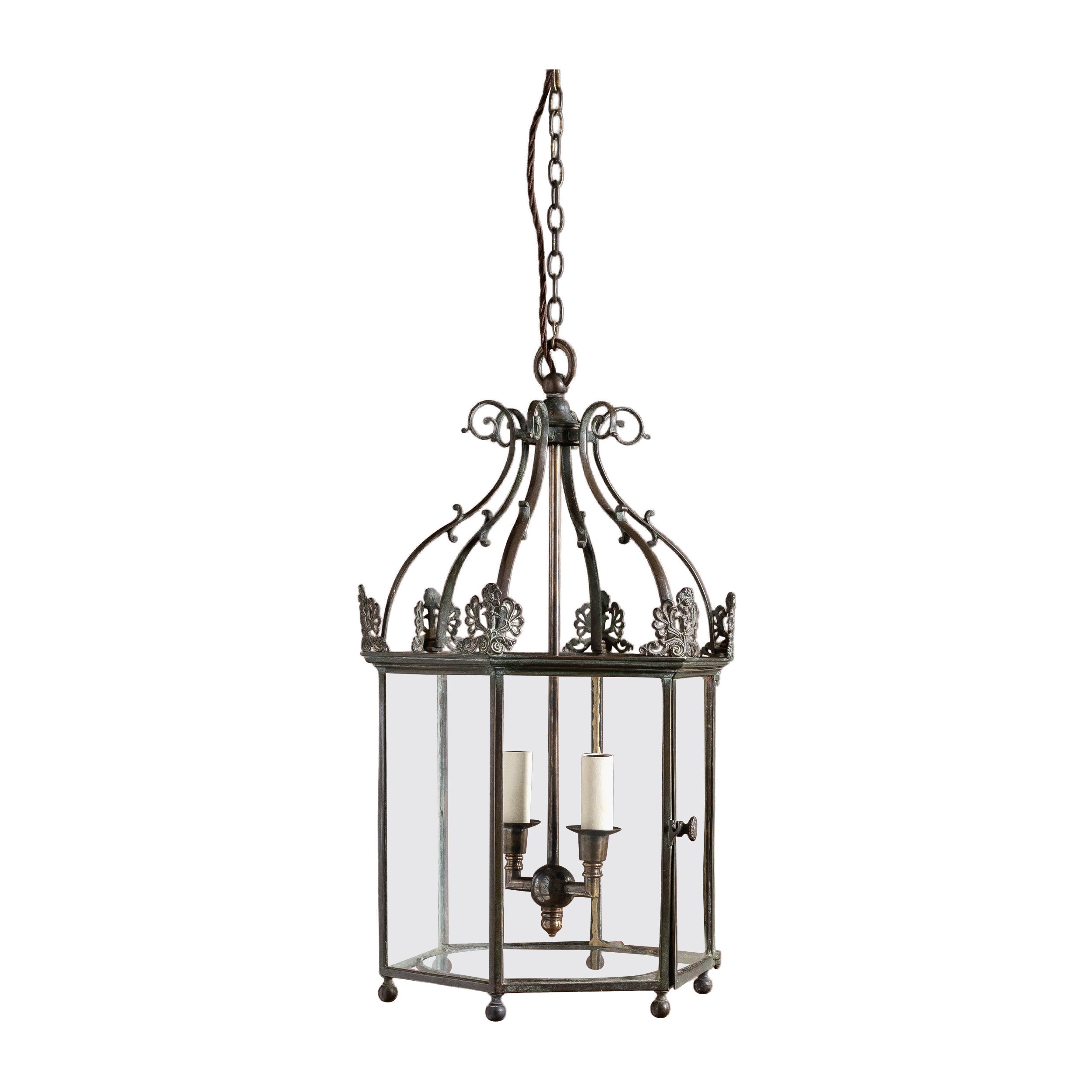 Early Nineteenth Century Style Patinated Brass Lantern