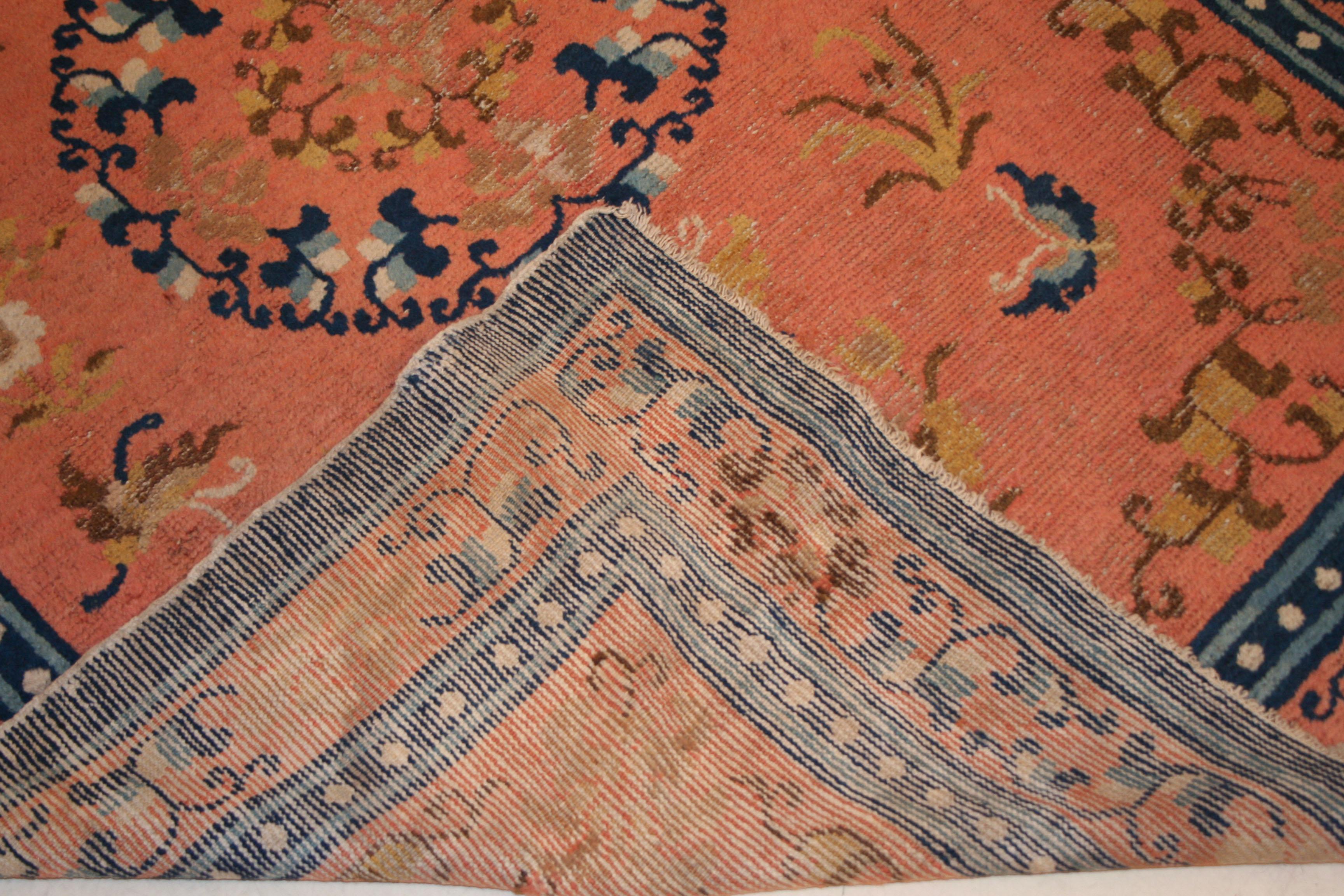 18th Century Chinese Ningxia Rug with Floral Medallion and Butterflies For Sale 2