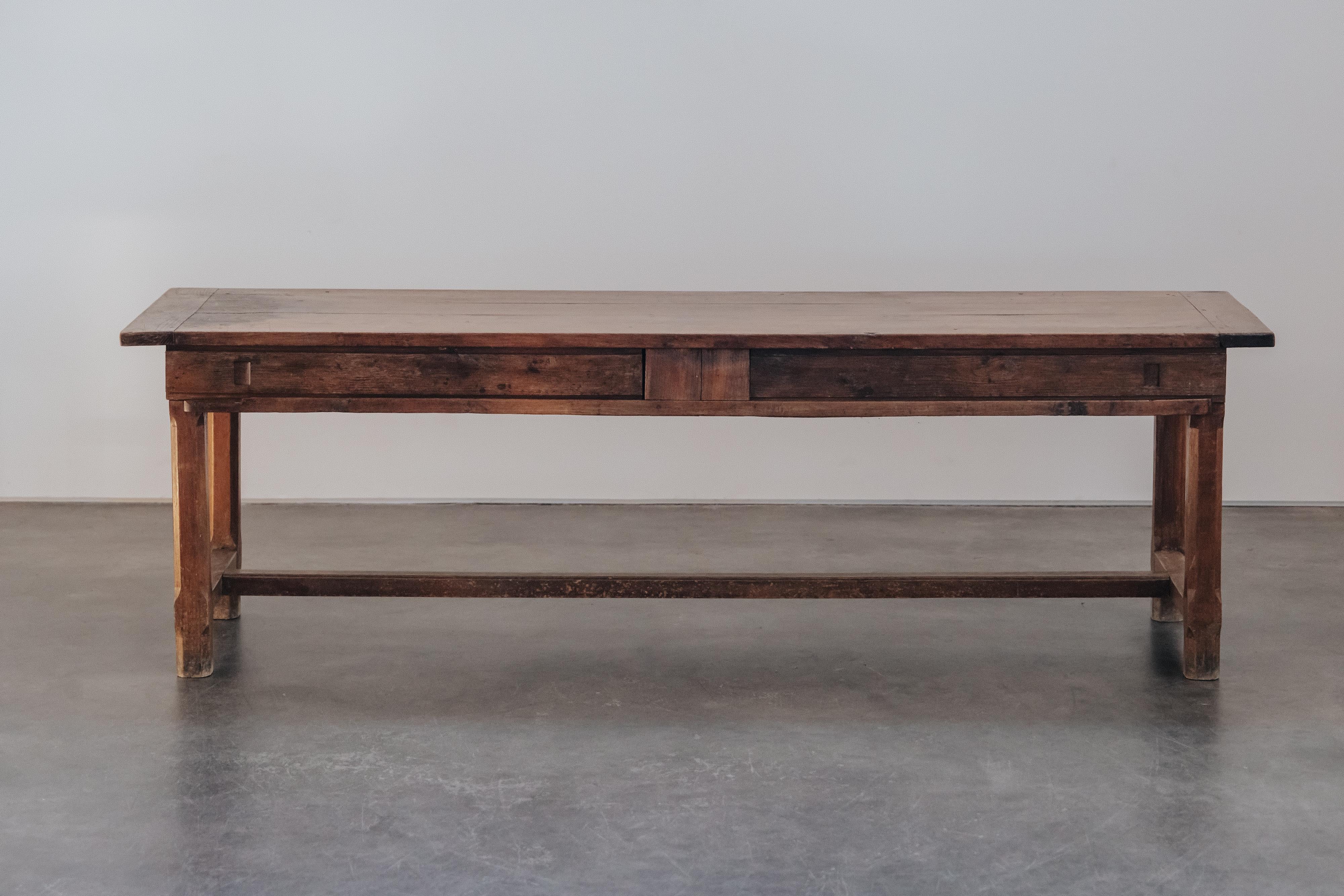 Early Oak Bakery Console From France, Circa 1900.  Solid oak construction with two sliding doors on the front.  Great patina and wear.