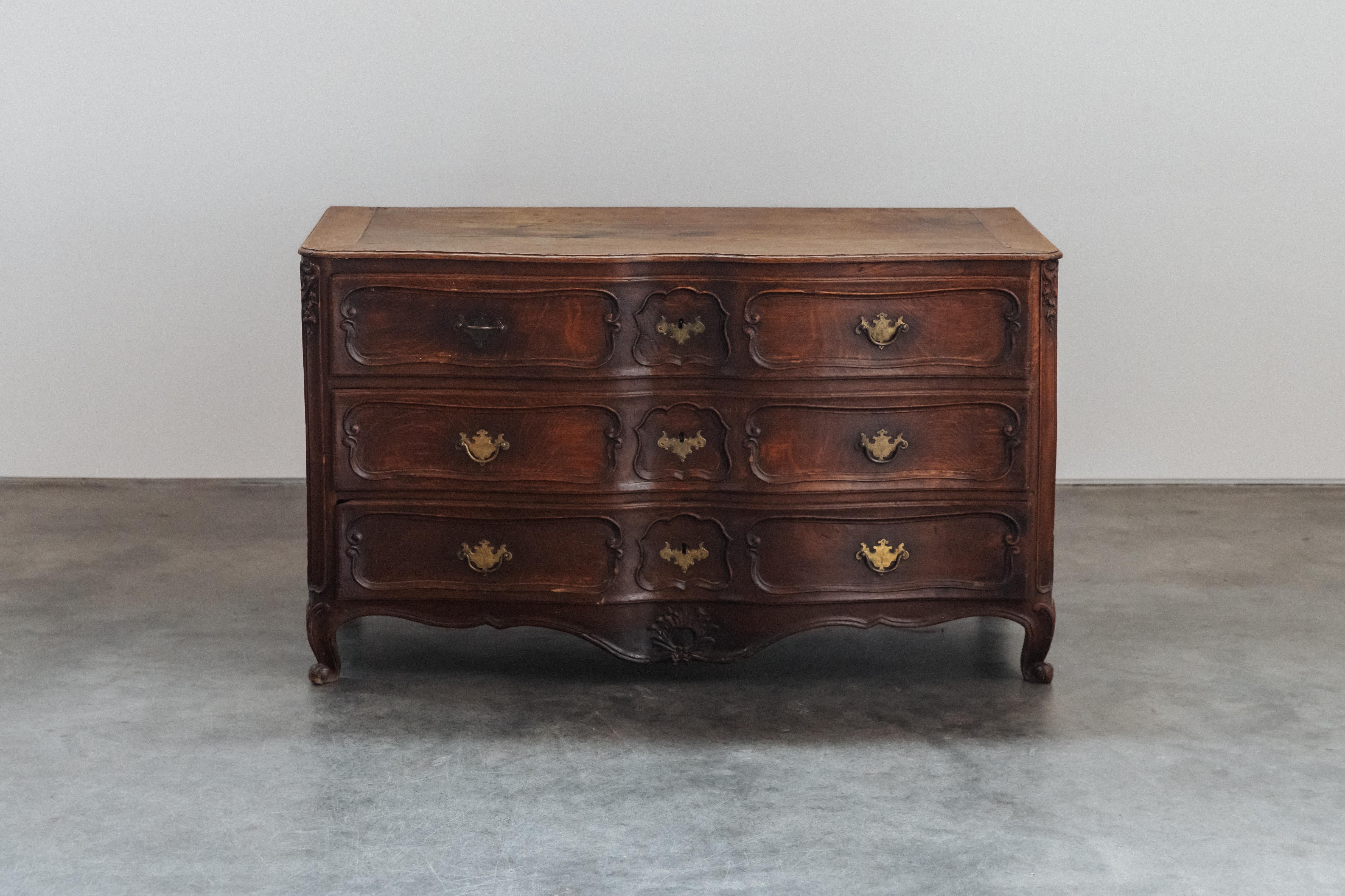 Early Oak Chest From France, Circa 1800.  Solid oak construction with original hardware.  Fantastic patina and use.
