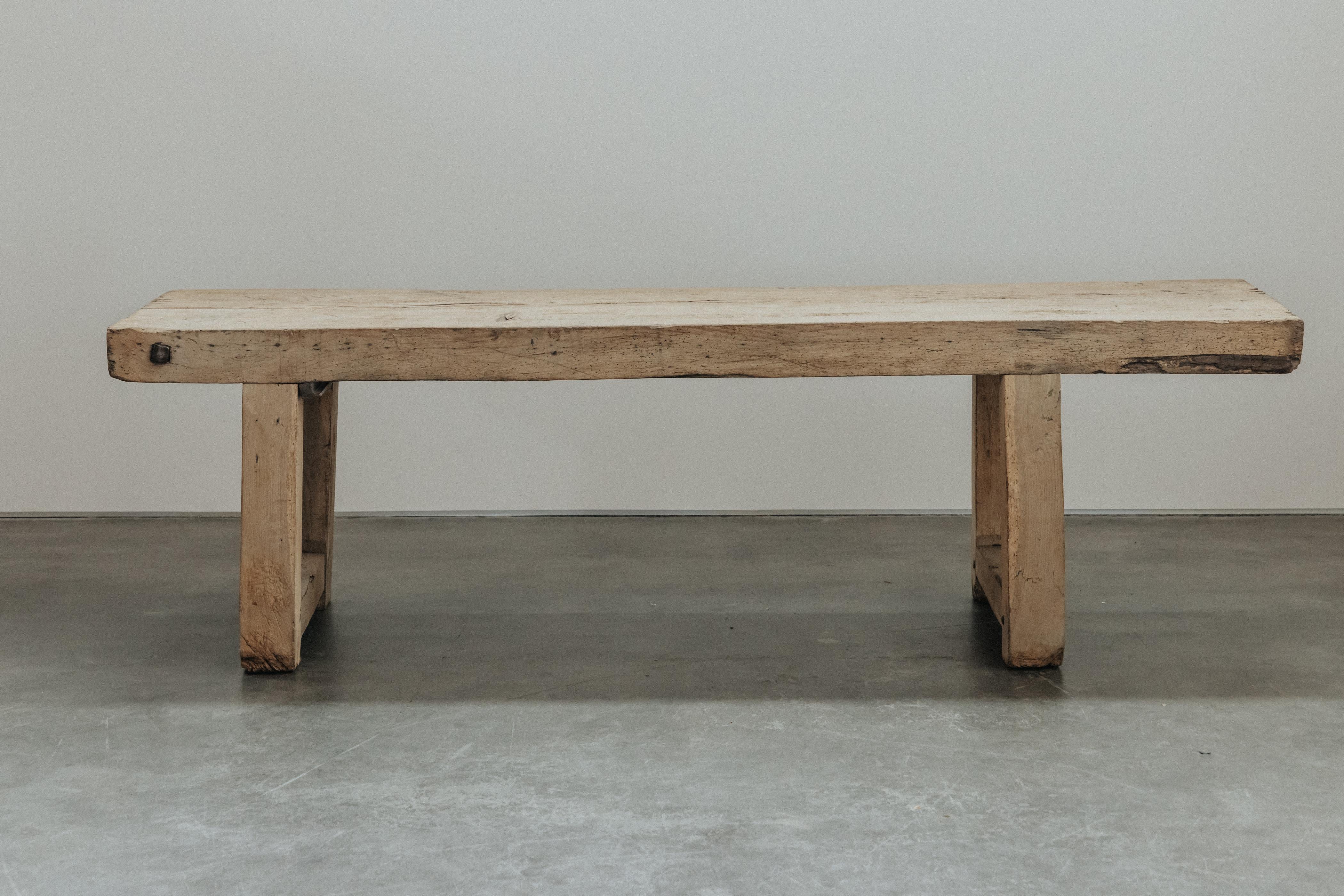 Early Oak Console Table From France, Circa 1800.  Solid and heavy oak construction with fantastic patina and wear.
