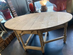 Early Wood Drop Leaf Table w/ Two Drawers & Stunning Spiral Legs