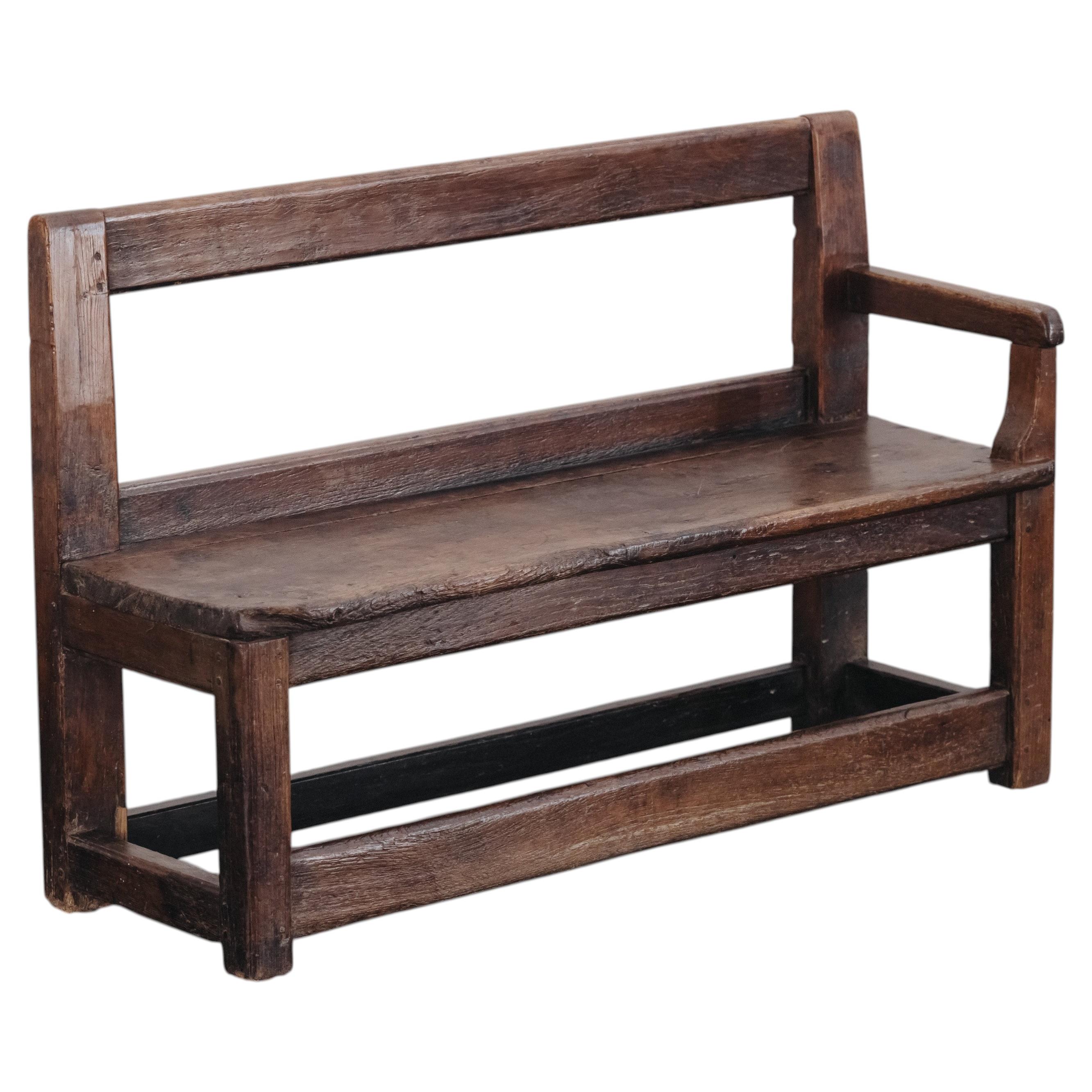 Early Oak Fireside Bench From France, Circa 1800