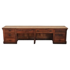 Vintage Early Oak Shop Counter From France, Circa 1940