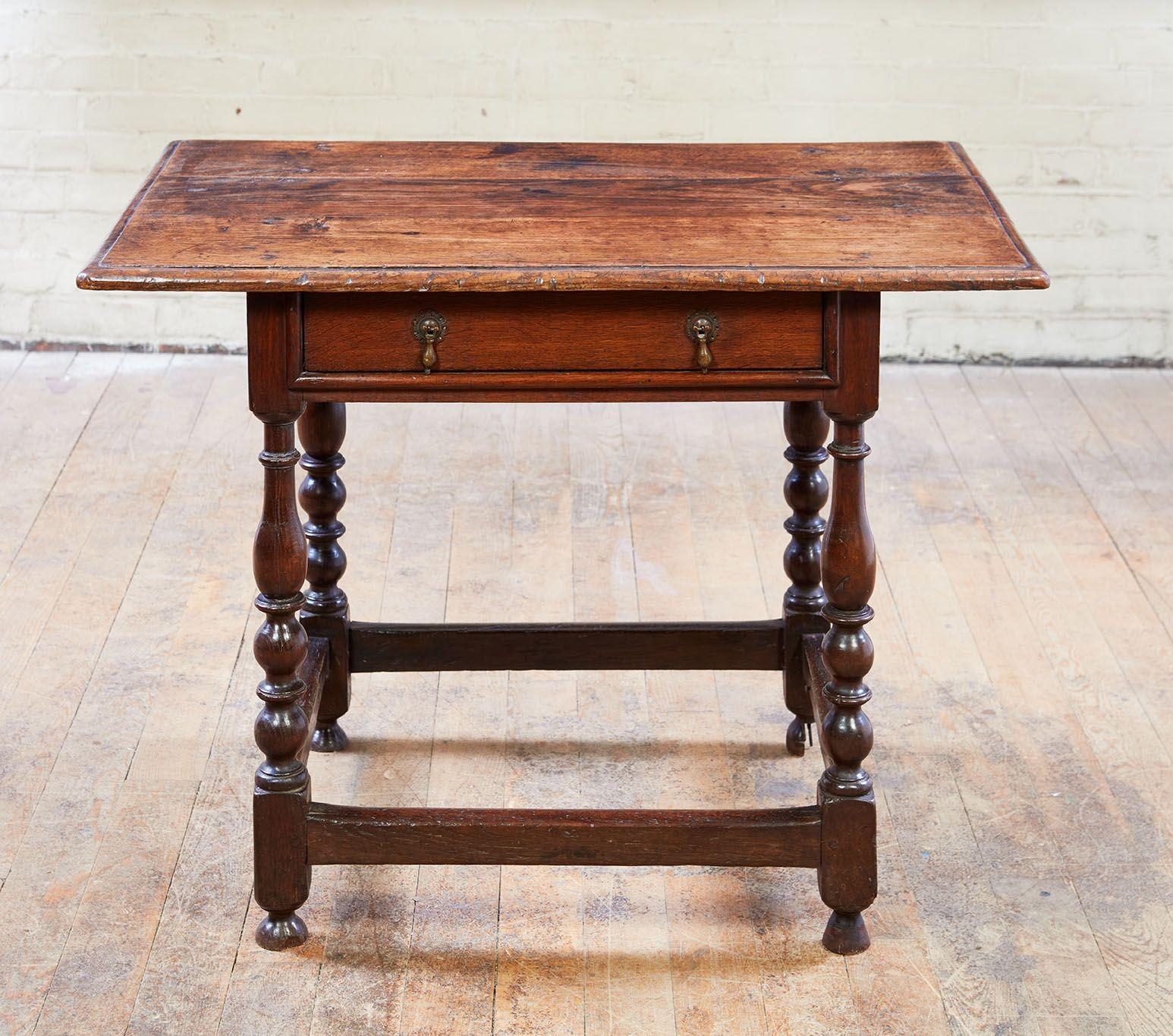 Early Oak Stretcher Base Table In Fair Condition For Sale In Greenwich, CT