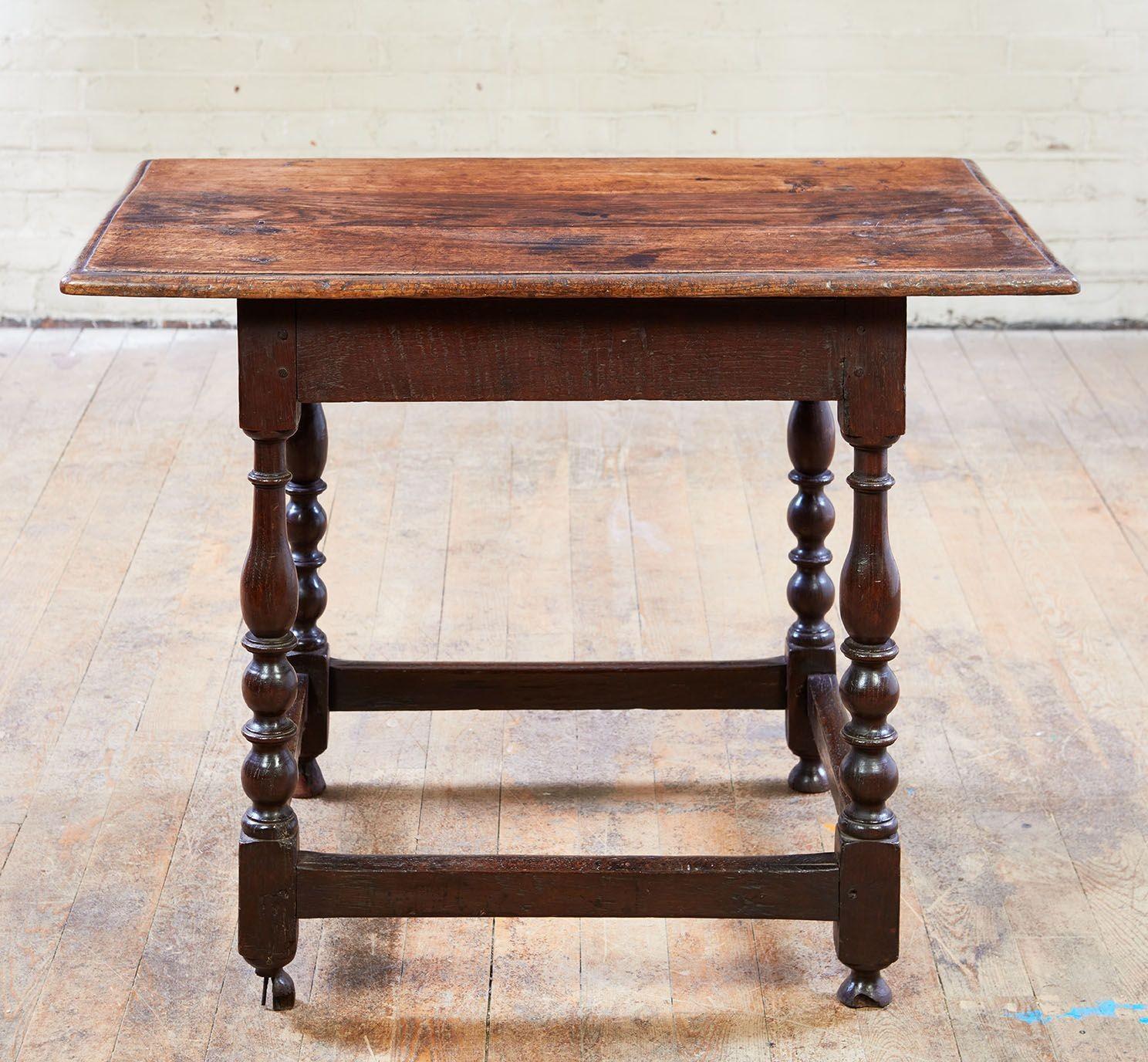 Early Oak Stretcher Base Table In Fair Condition For Sale In Greenwich, CT