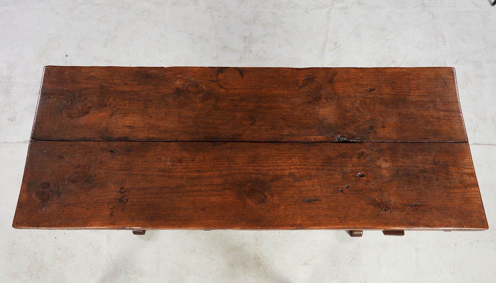 Early Thick Top Trestle Table In Good Condition In Greenwich, CT
