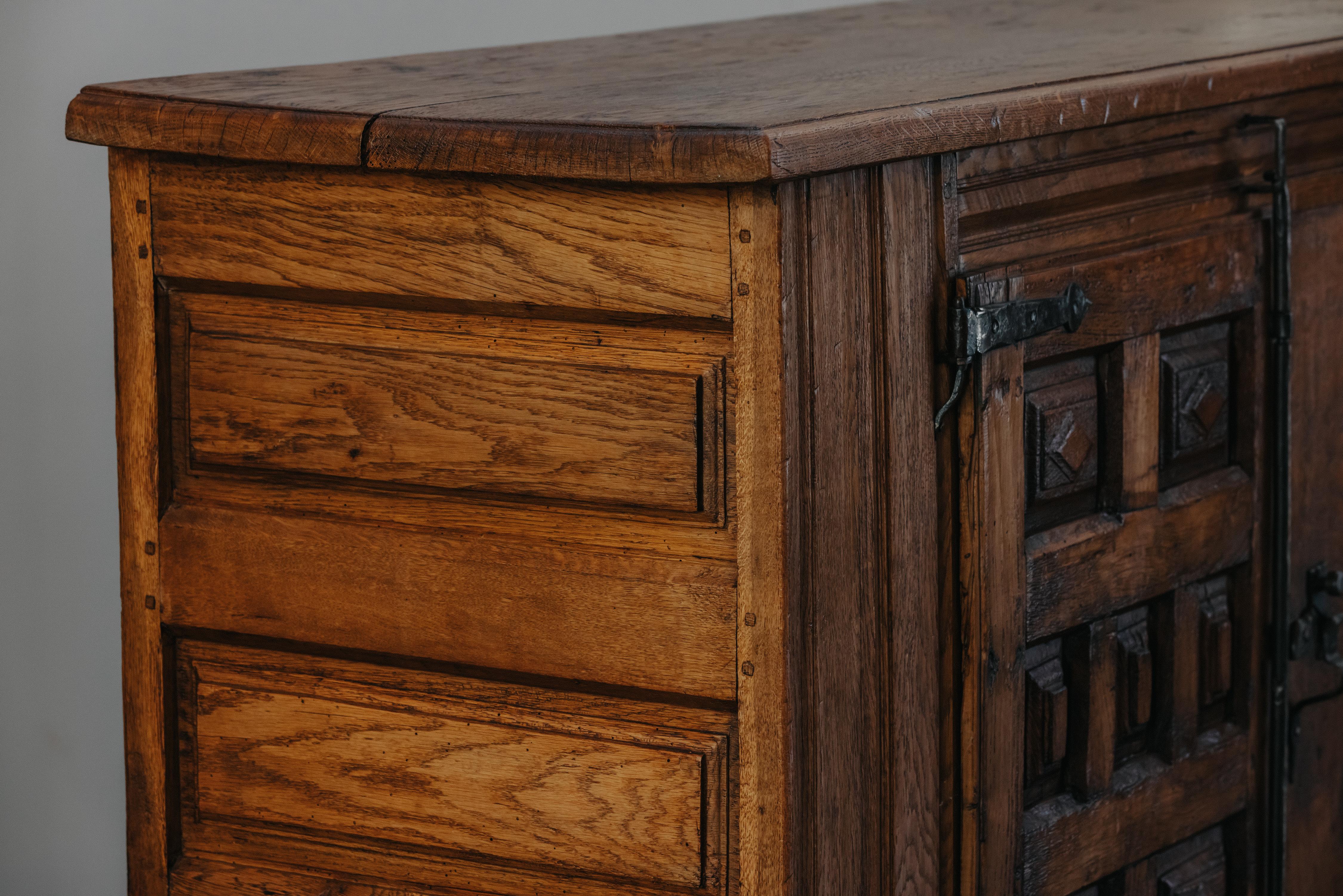 European Early Oak Two Door Cabinet From Spain, Circa 1780 For Sale