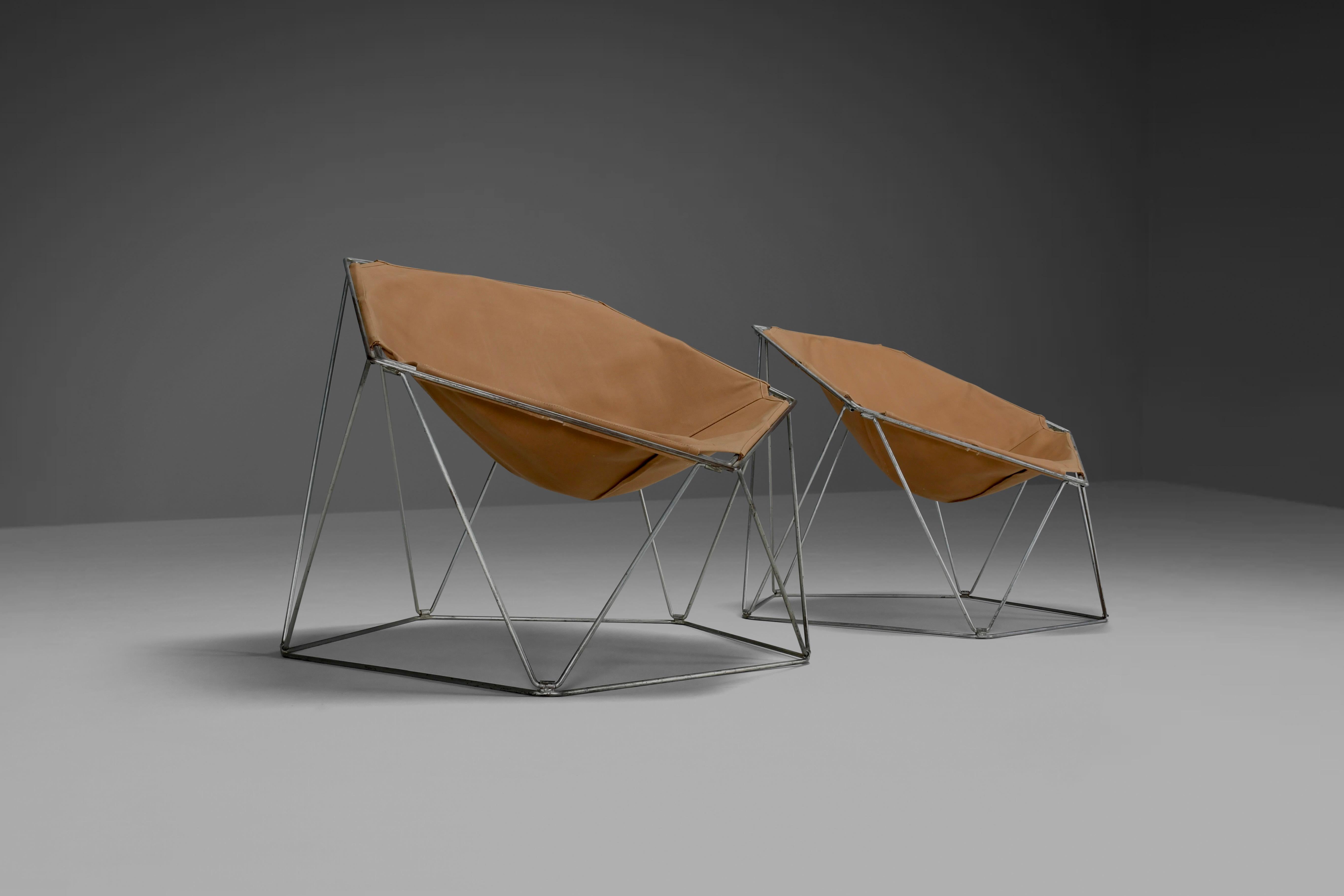 Frühe ockerfarbene Penta-Stühle aus Segeltuch von Jean-Paul Barray & Kim Moltzer für Bofinger (Moderne der Mitte des Jahrhunderts) im Angebot