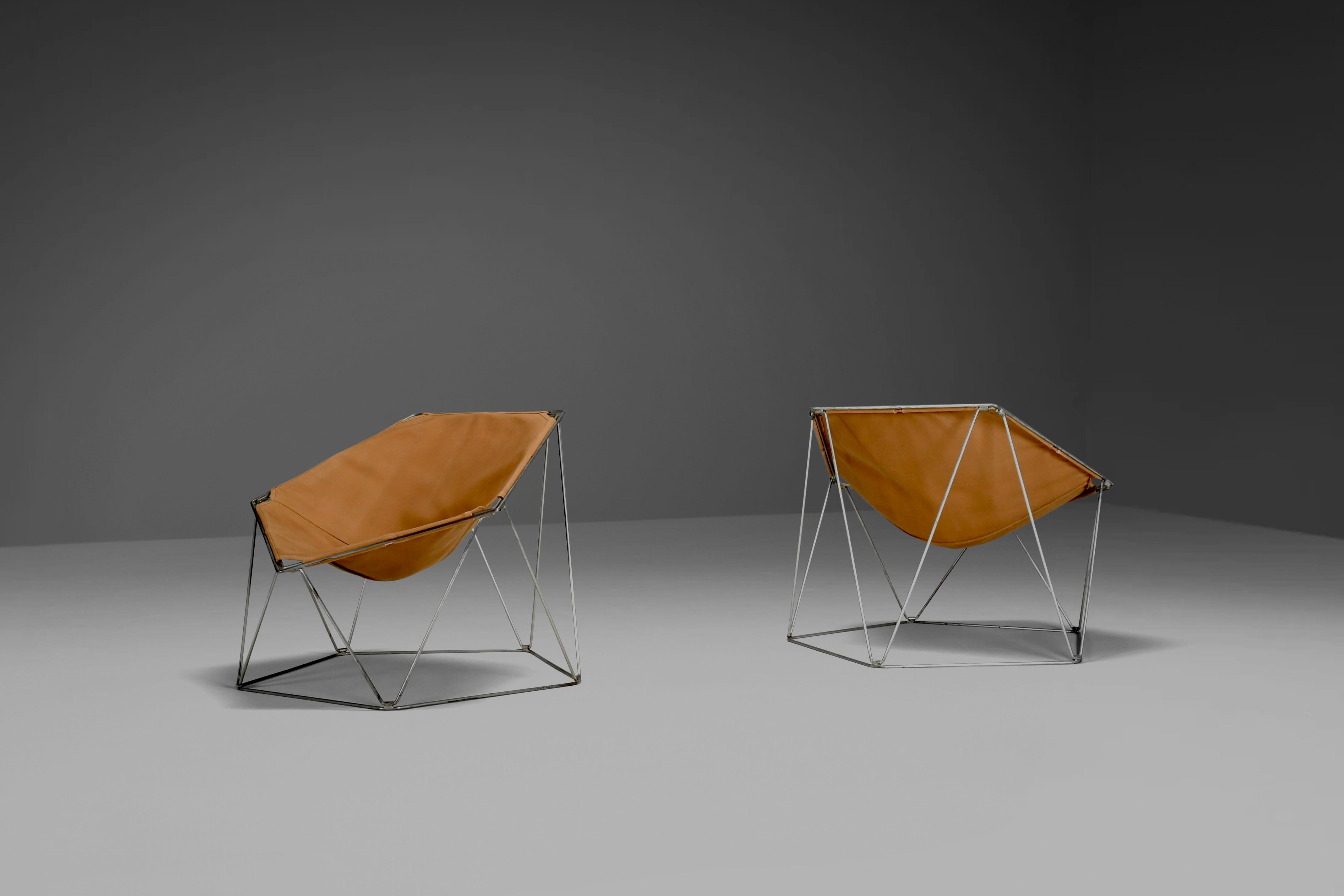 Early Ocher Canvas Penta Chairs by Jean-Paul Barray & Kim Moltzer for Bofinger In Good Condition For Sale In Echt, NL